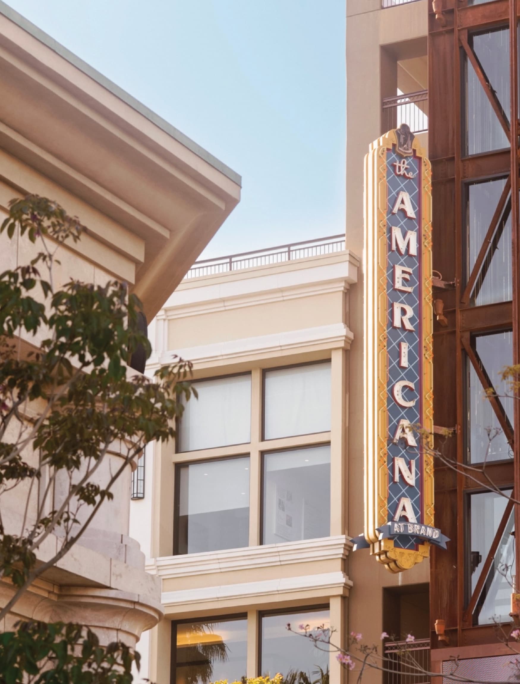 Image of the vertical Americana signage at Americana at Brand