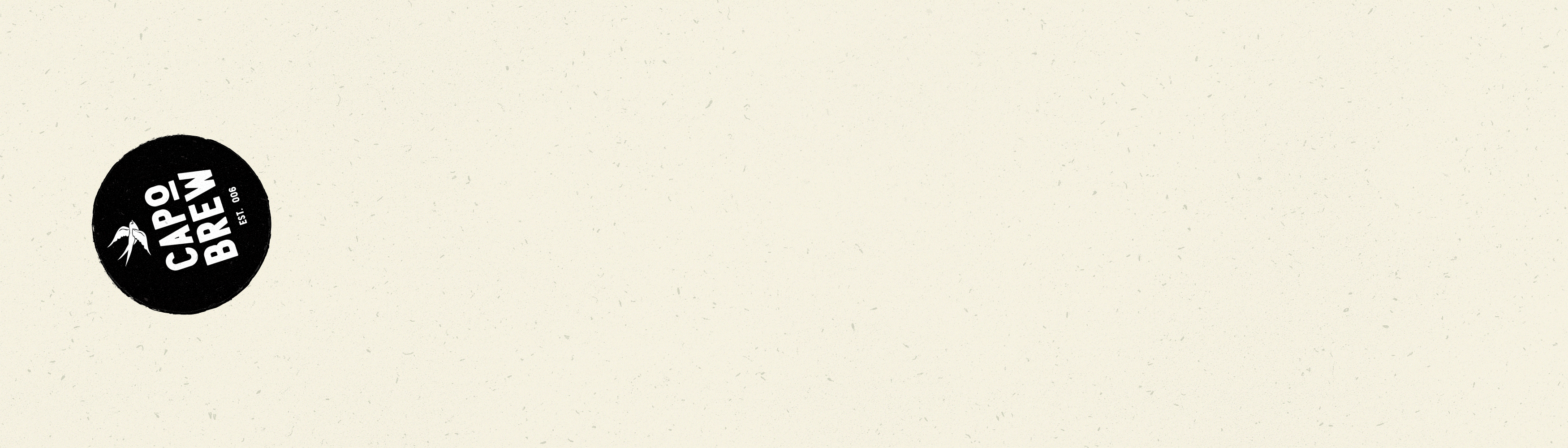 Black circular Capo Brew logo with swallow icon animating in on a cream textured background, brand identity design by RSM Design