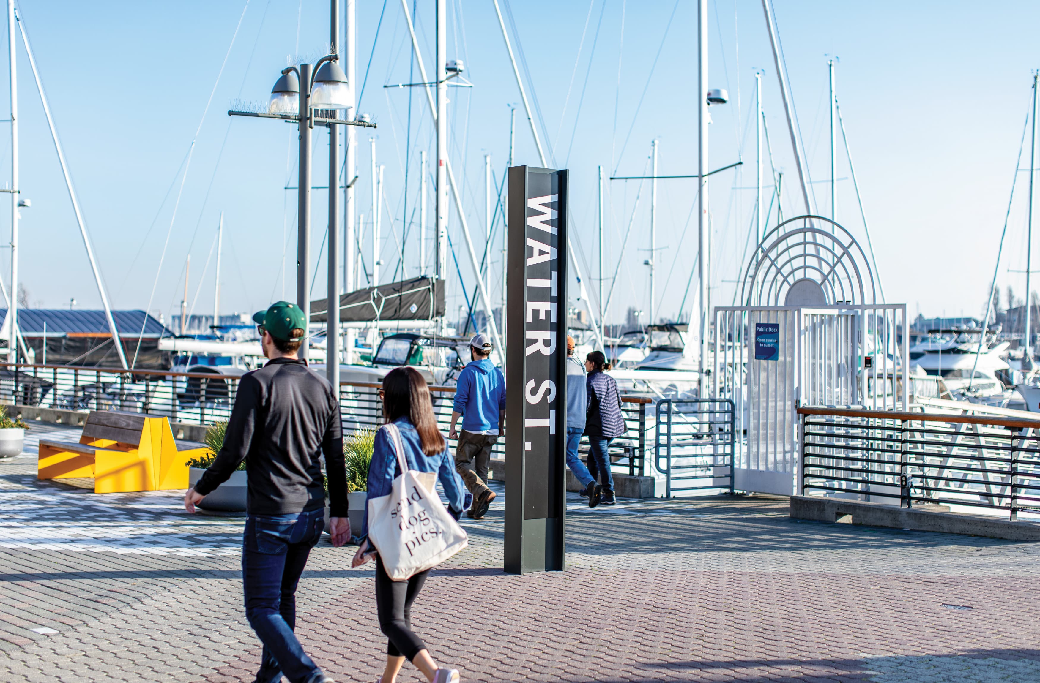 Image of the wayfinding signage at Water St. 