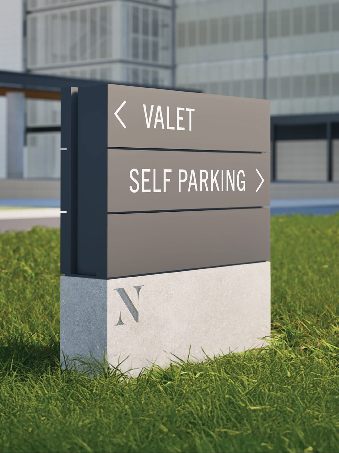 The North Rim valet and parking directional sign rendering, wayfinding design by RSM Design