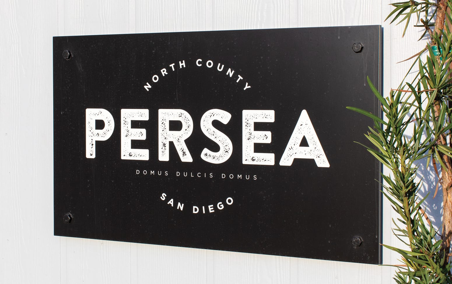 Persea North County San Diego branded wall sign detail, brand identity design by RSM Design