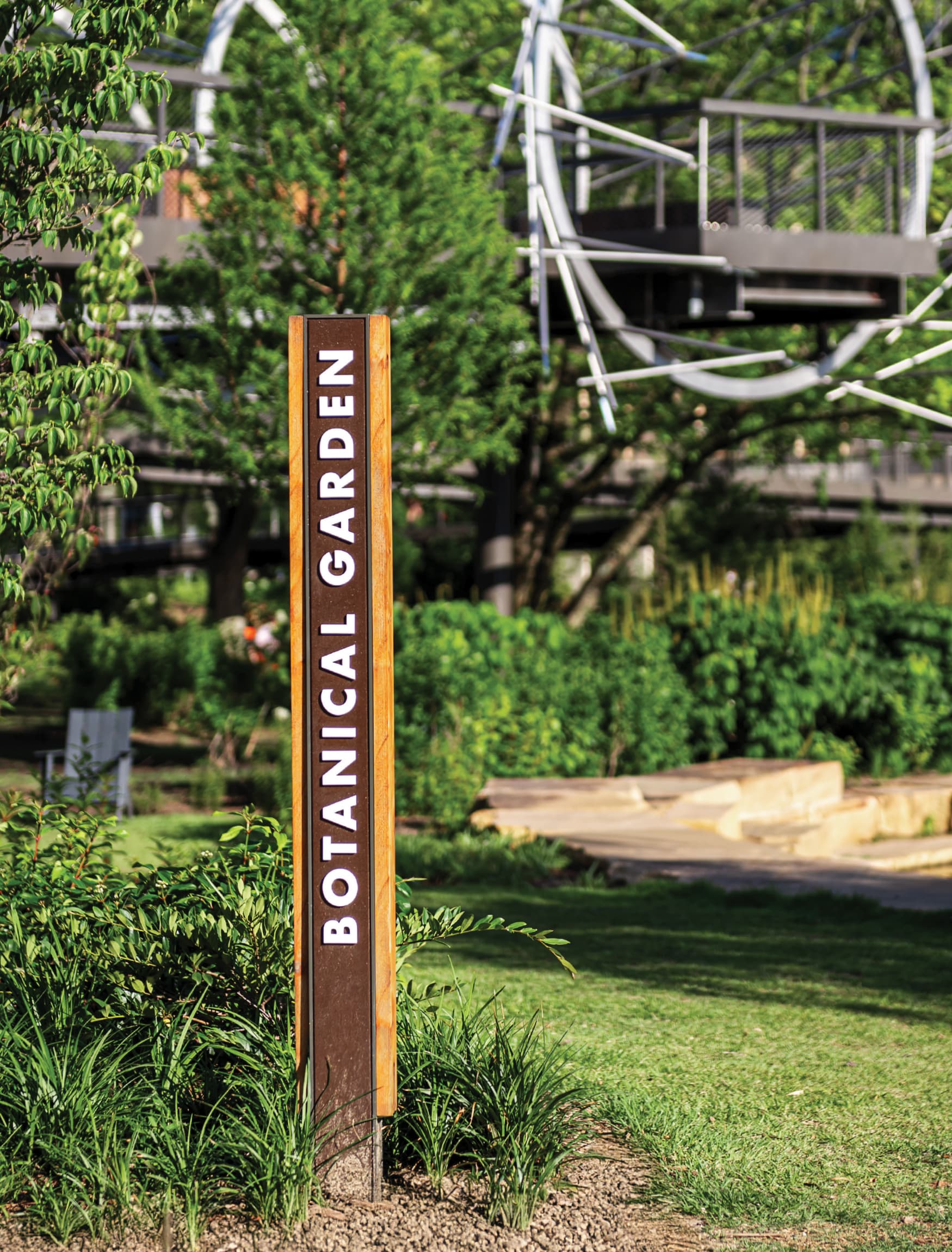 Image of the botanical garden signage for Downtown Cary Park. 