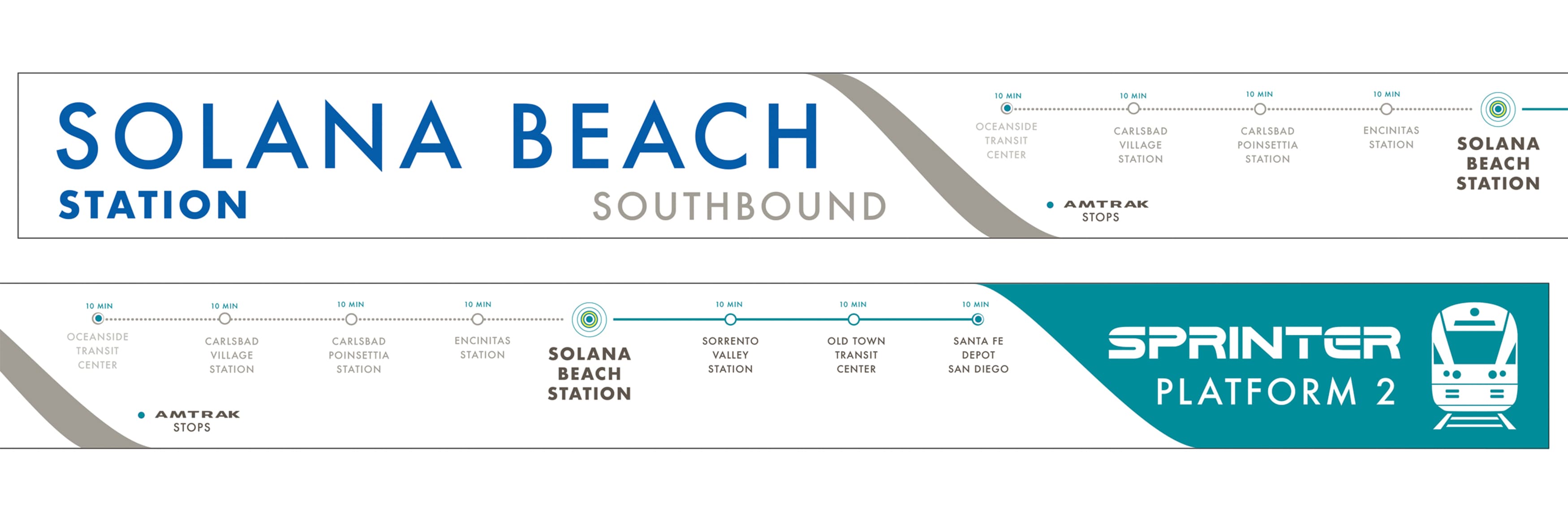 North County Transit District, the transit system in northern San Diego, California, worked with RSM Design to re-think what their transit system looks like. Transit map wayfinding system.