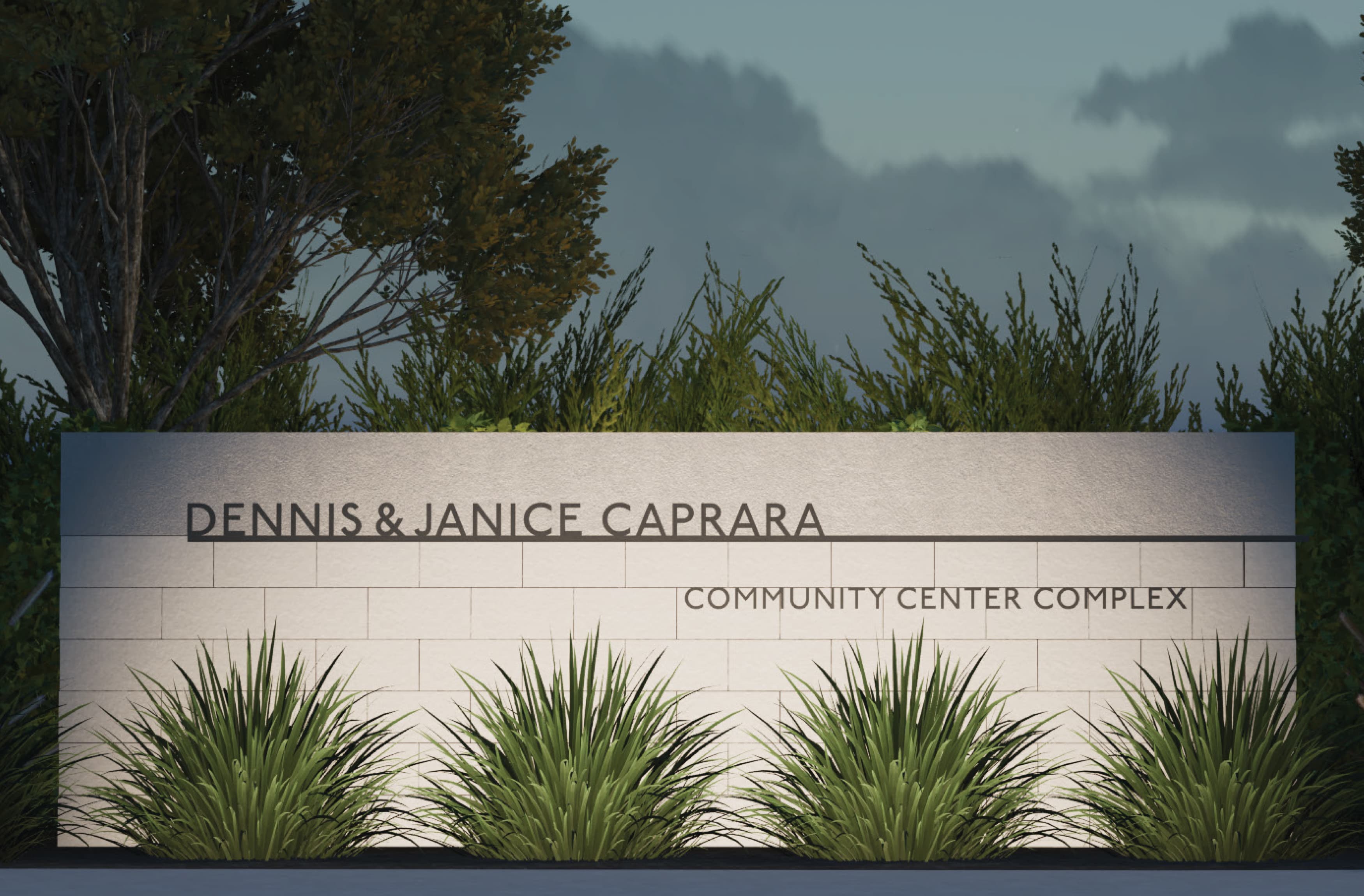 Image of the community center identity master sign designed by RSM Design. 