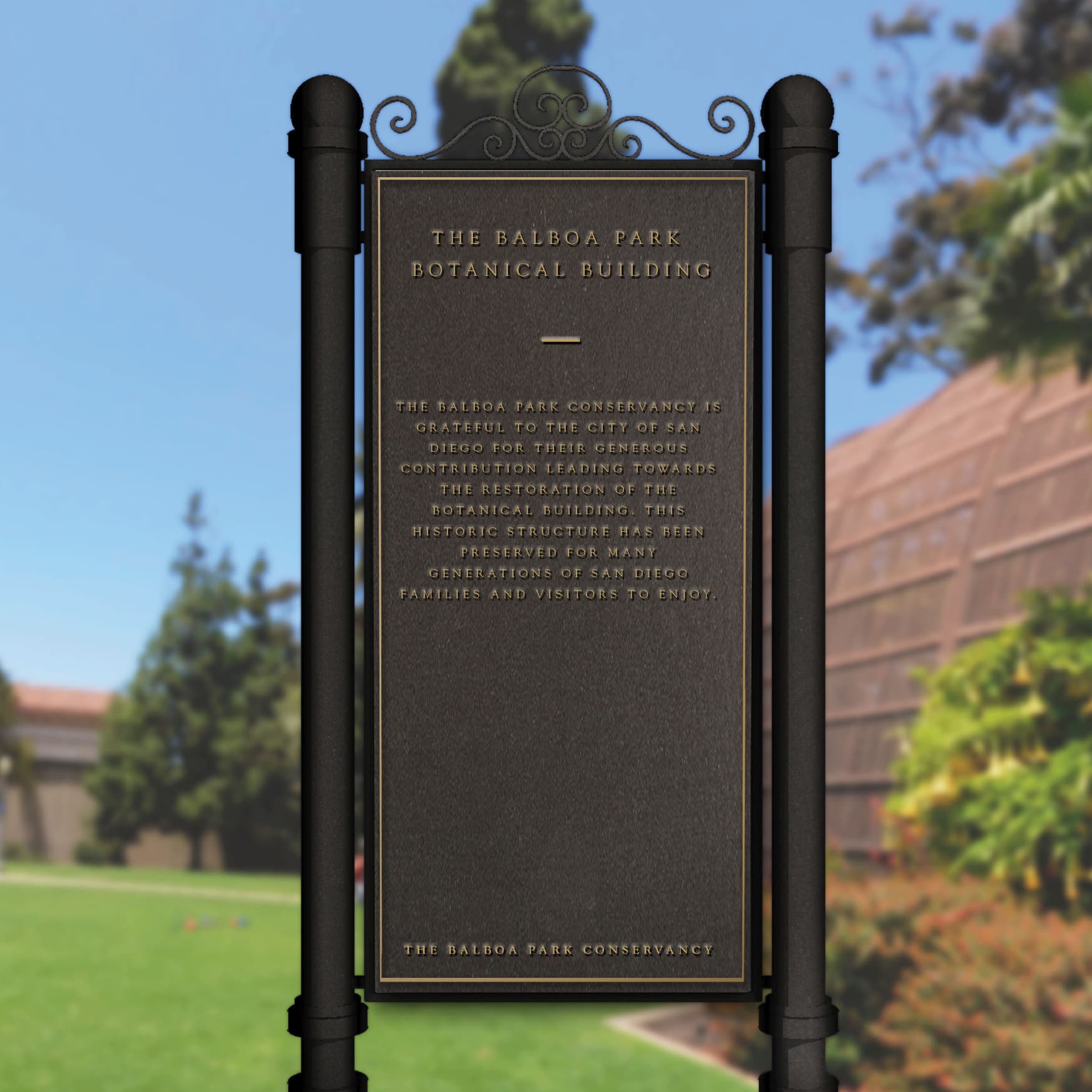 Close up image of the Botanical Building signage outside of the building, designed by RSM Design. 