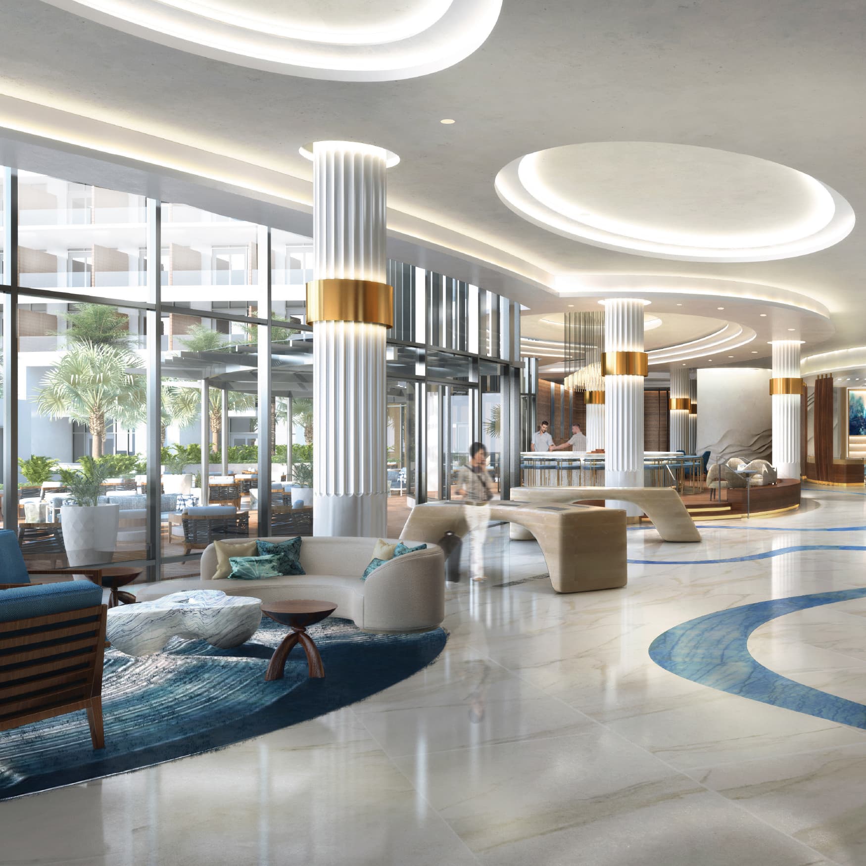 The lobby design of Pier Sixty-Six Hotel & Marina, a mixed-use residential development in Fort Lauderdale, Florida.