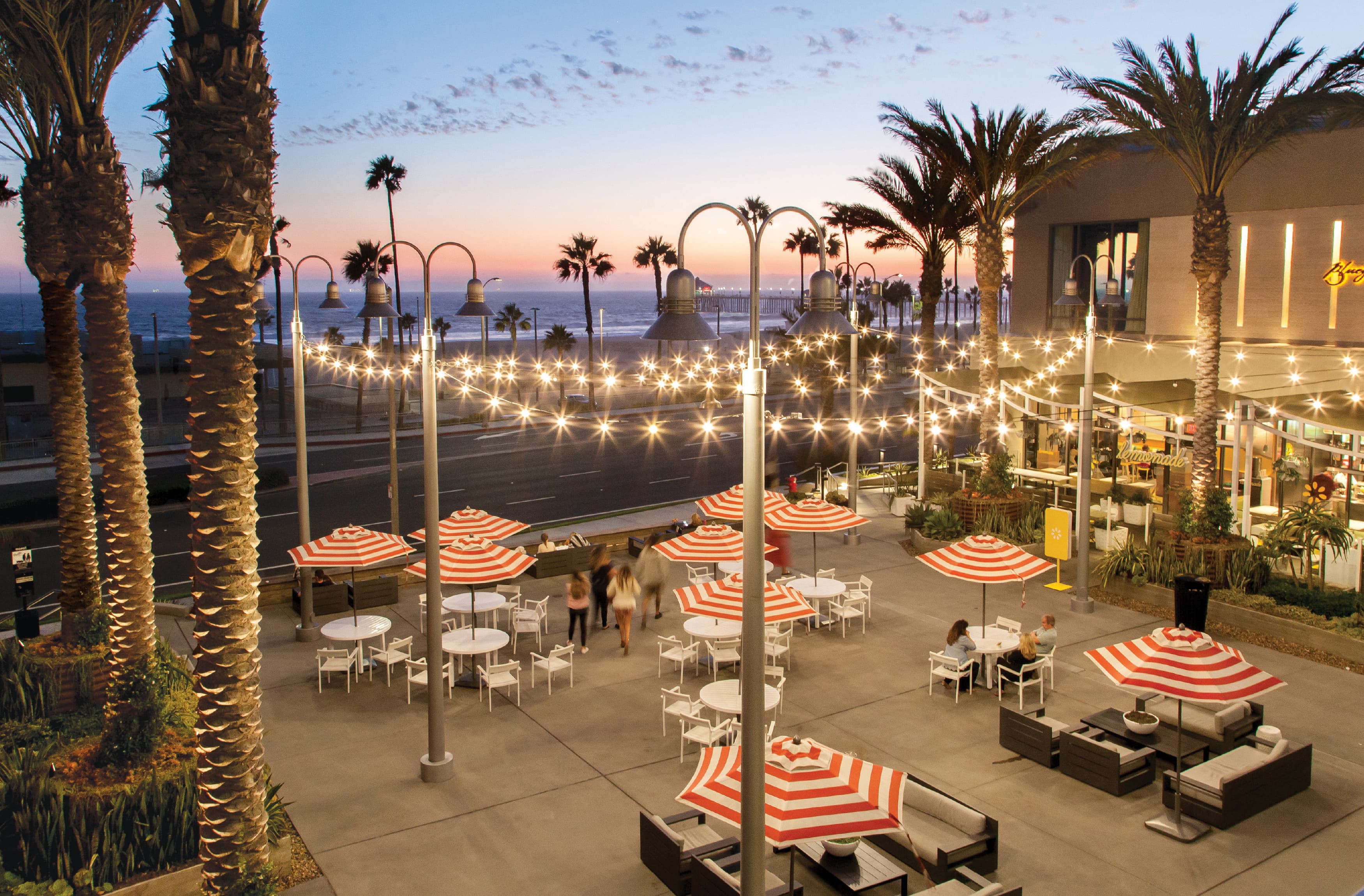 Image of the plaza at Pacific City in Huntington Beach, CA. 