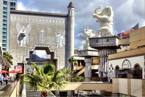 Historic Hollywood & Highland Center with iconic Intolerance movie set elephant columns and Babylonian arch replica, Hollywood Boulevard Los Angeles