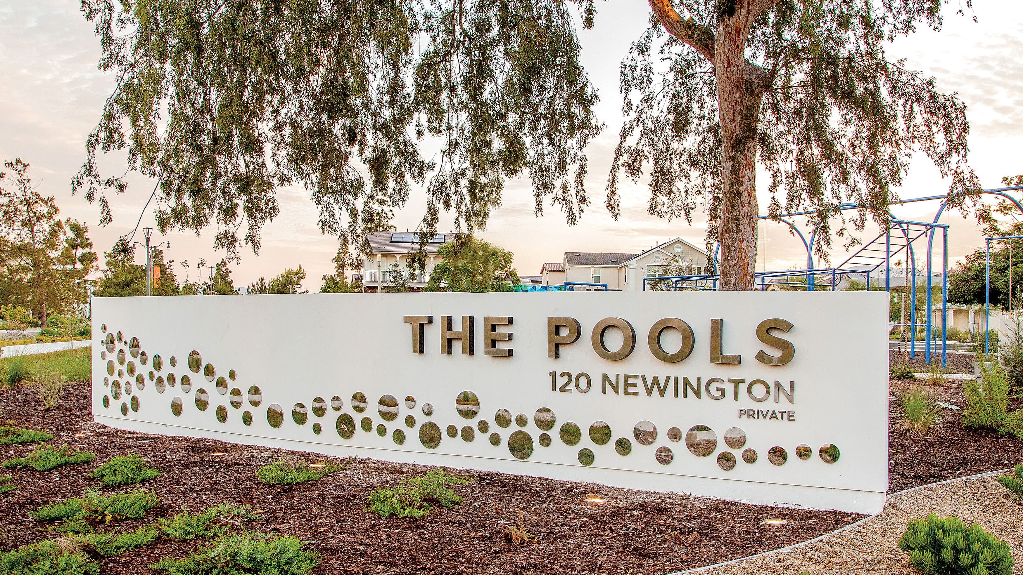 The Pools monument identity integrated in to the surrounding landscape