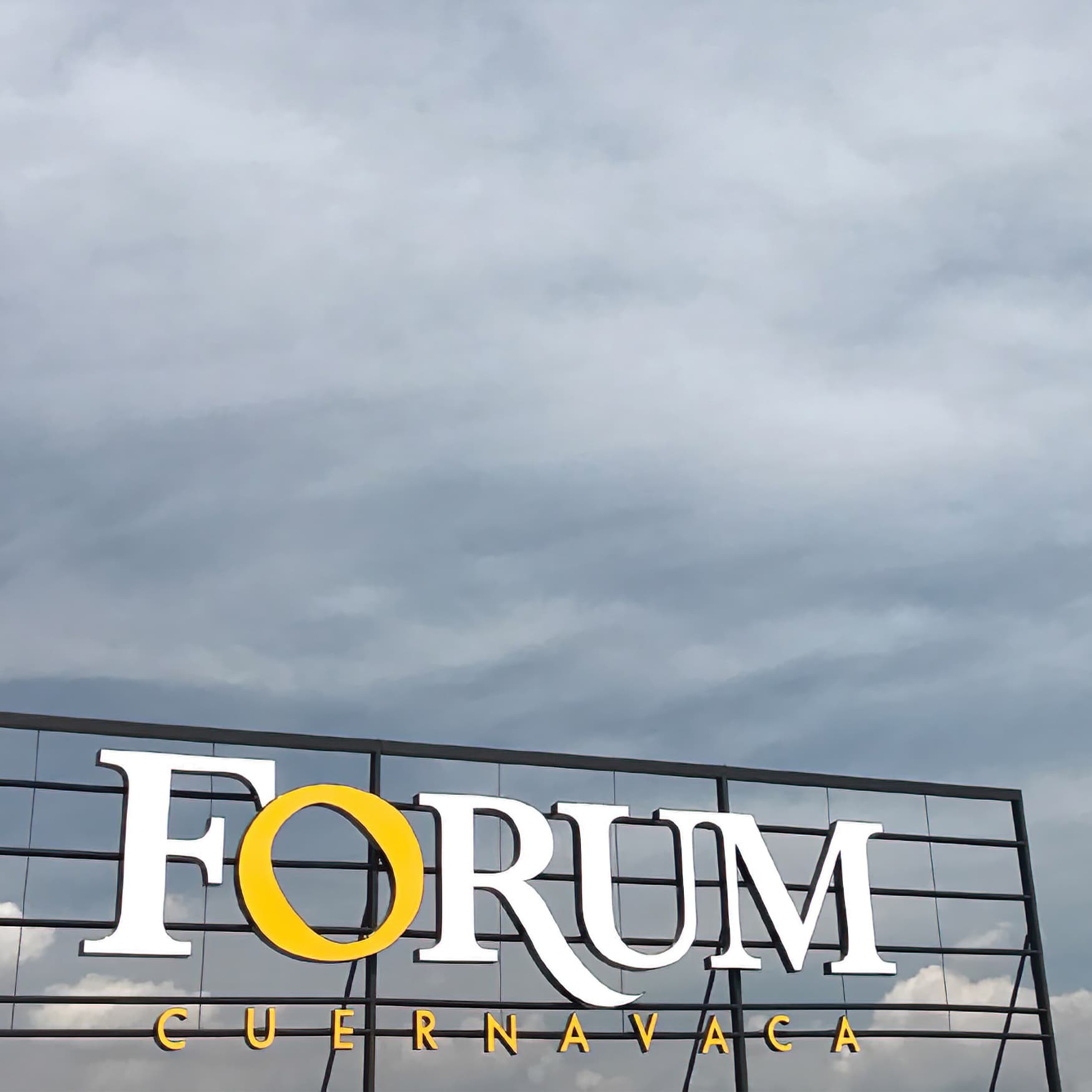 A photograph of a rooftop identity sign designed for Forum Curenavaca