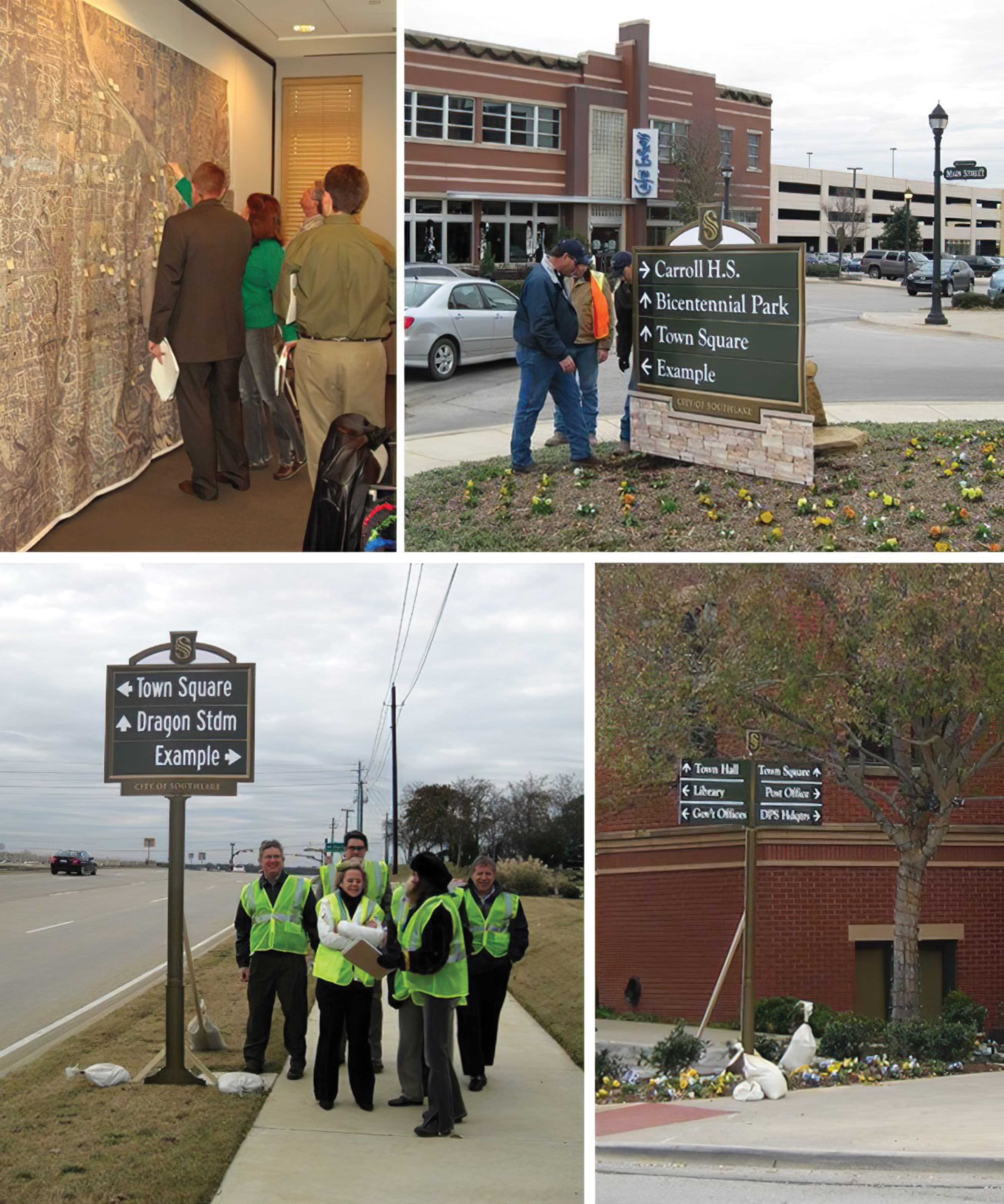 A number of photographs taken during the city review of the mock-ups of wayfinding signage.