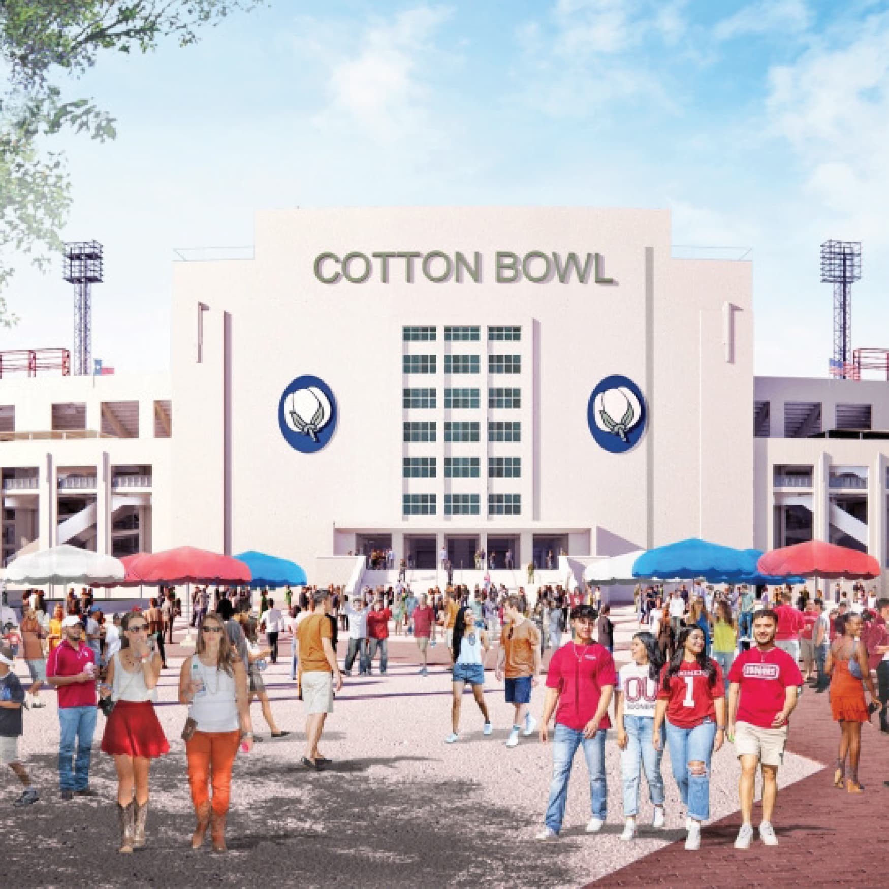 Image of the outside of Cotton Bowl Stadium in Dallas, Texas. 