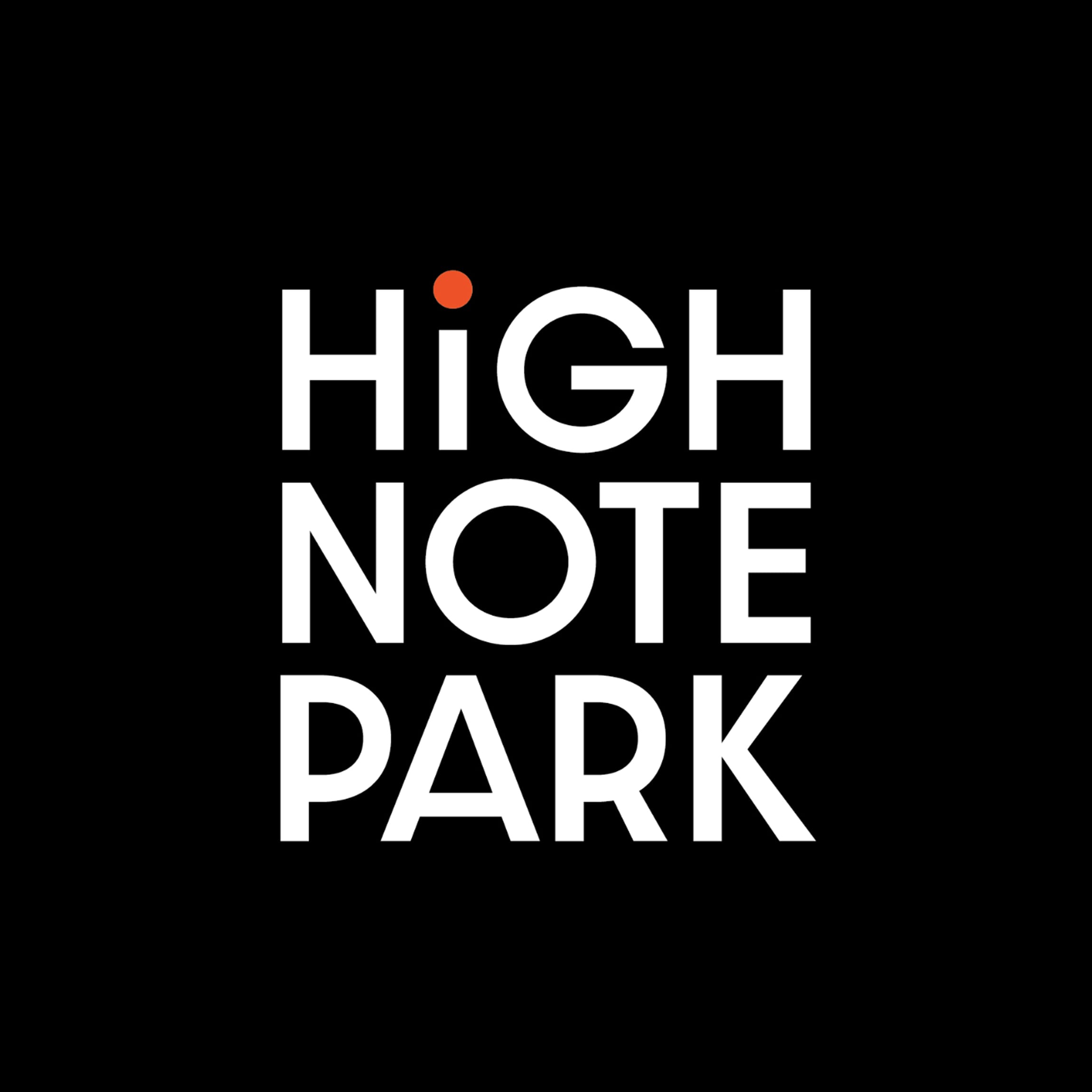 White "HighNote Park" wordmark with orange accent dot, stacked in three lines on a black background — brand identity by RSM Design.
