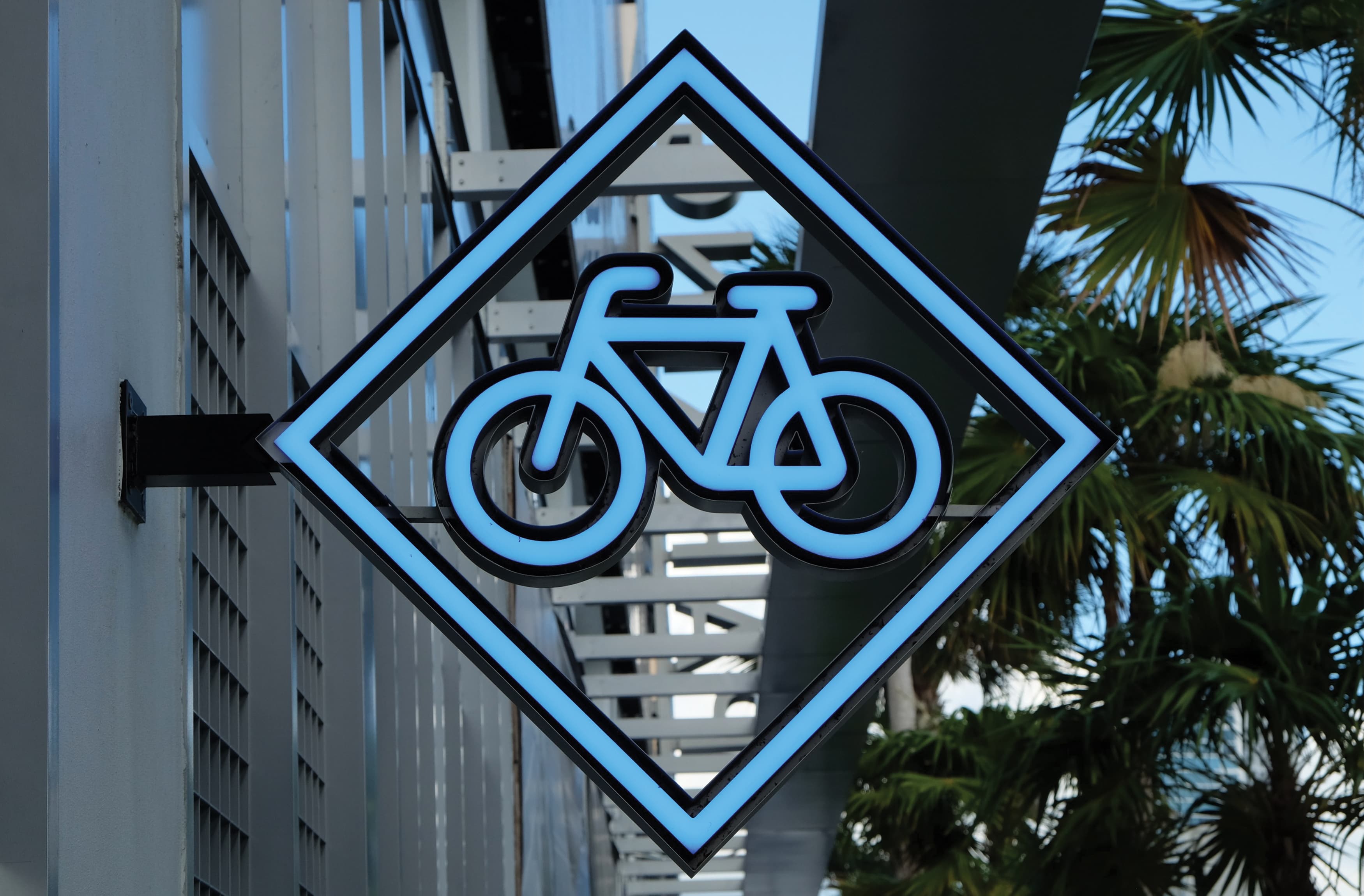 Miami Design District bike parking blade sign amenity design