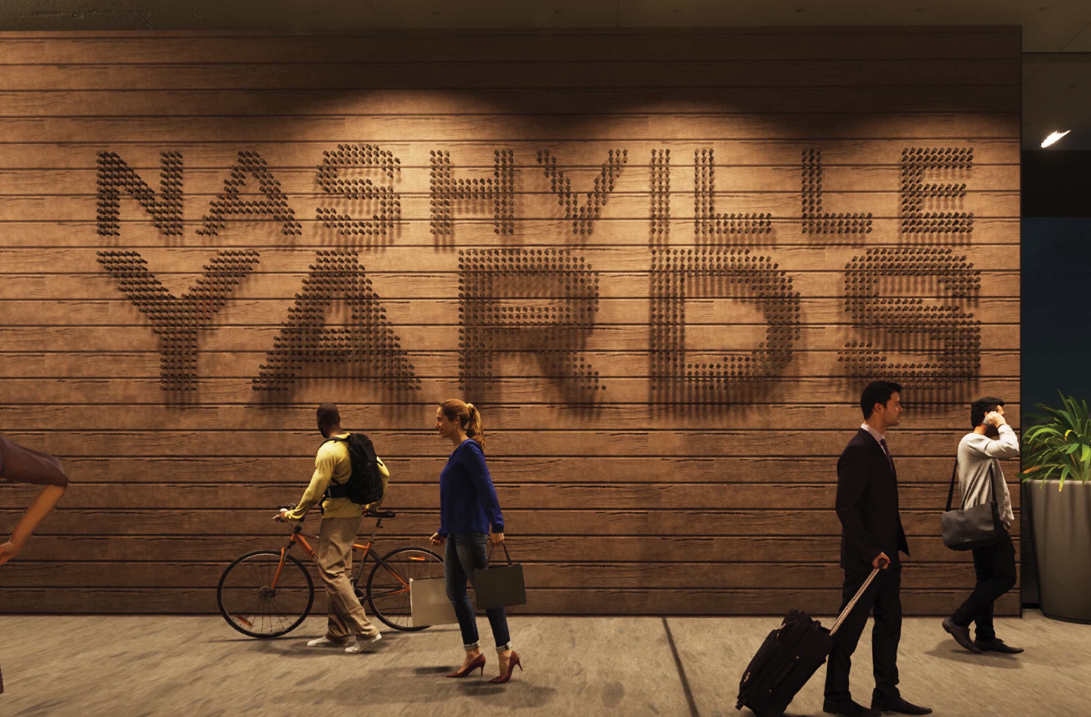 Image of specialty signage of the Nashville Yards entrance, designed by RSM Design. 