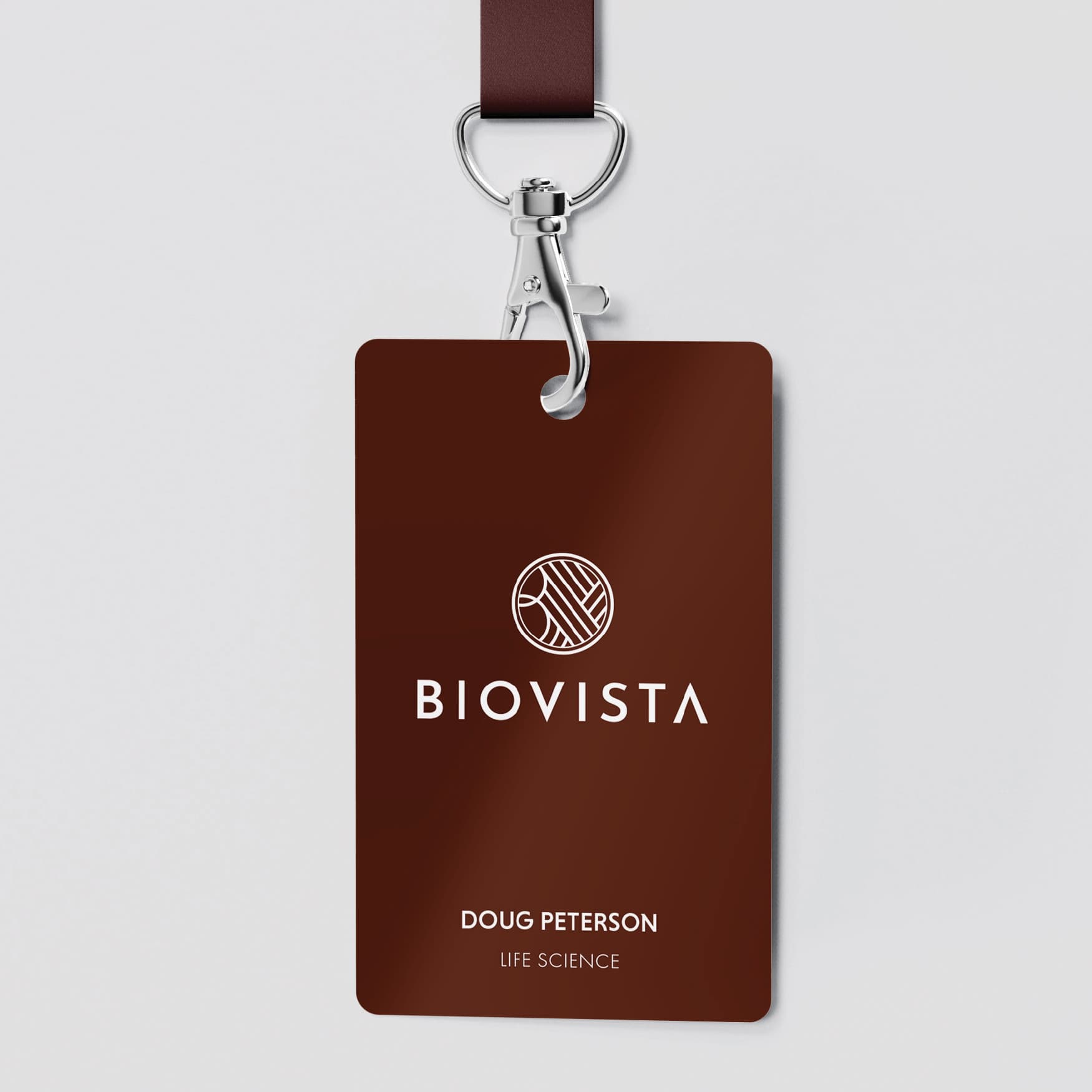 Biovista nametag for employees with the brand applied. 
