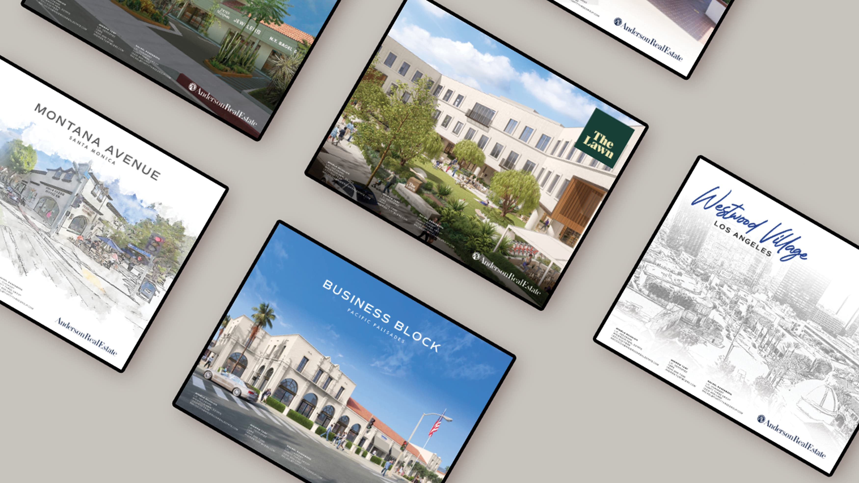 Mockup of leasing brochures for a real estate company on ipads on a table.