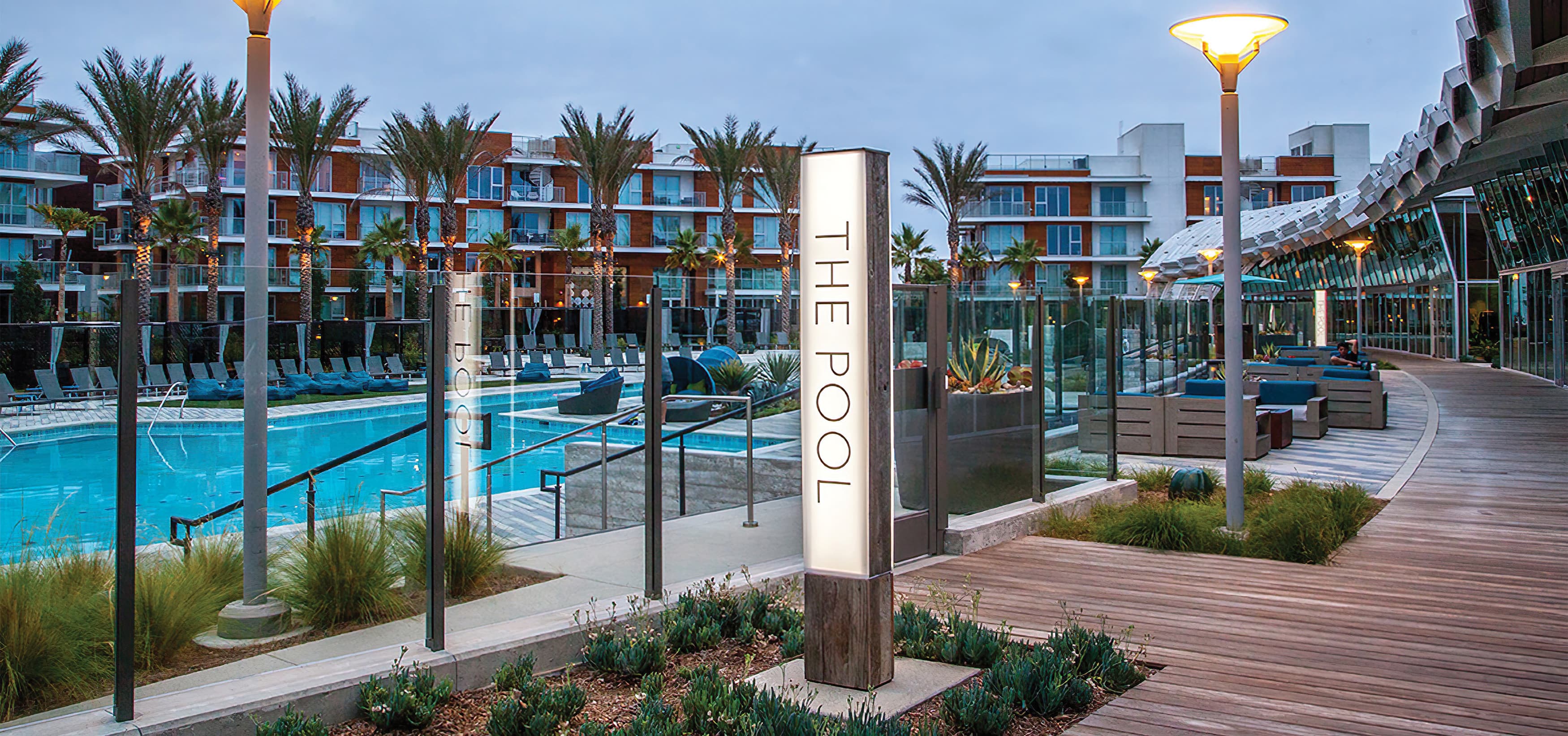 Pacific City, a luxury residential community in Huntington Beach, California. Amenity Identity Signage.