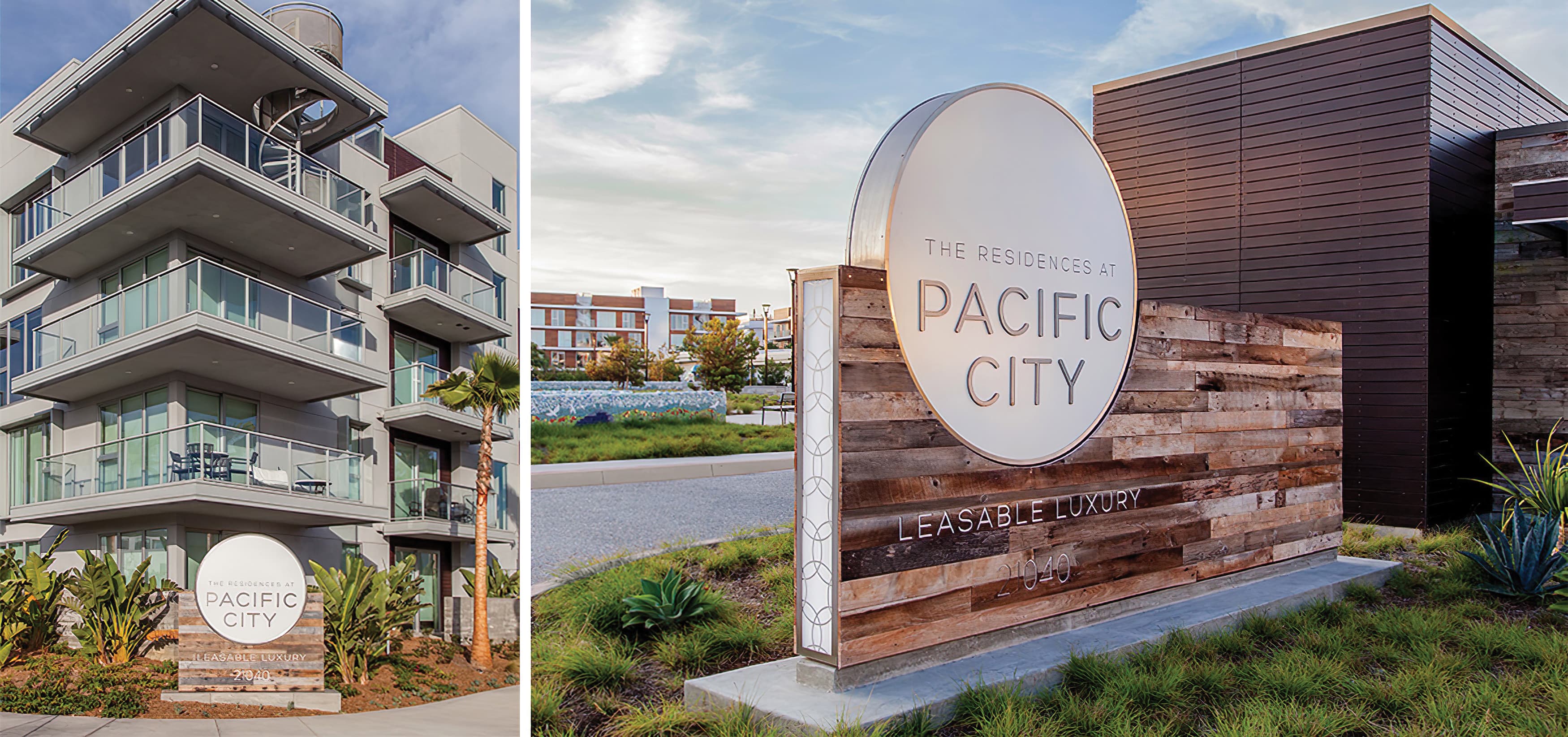Pacific City, a luxury residential community in Huntington Beach, California. Project Identity Monument.