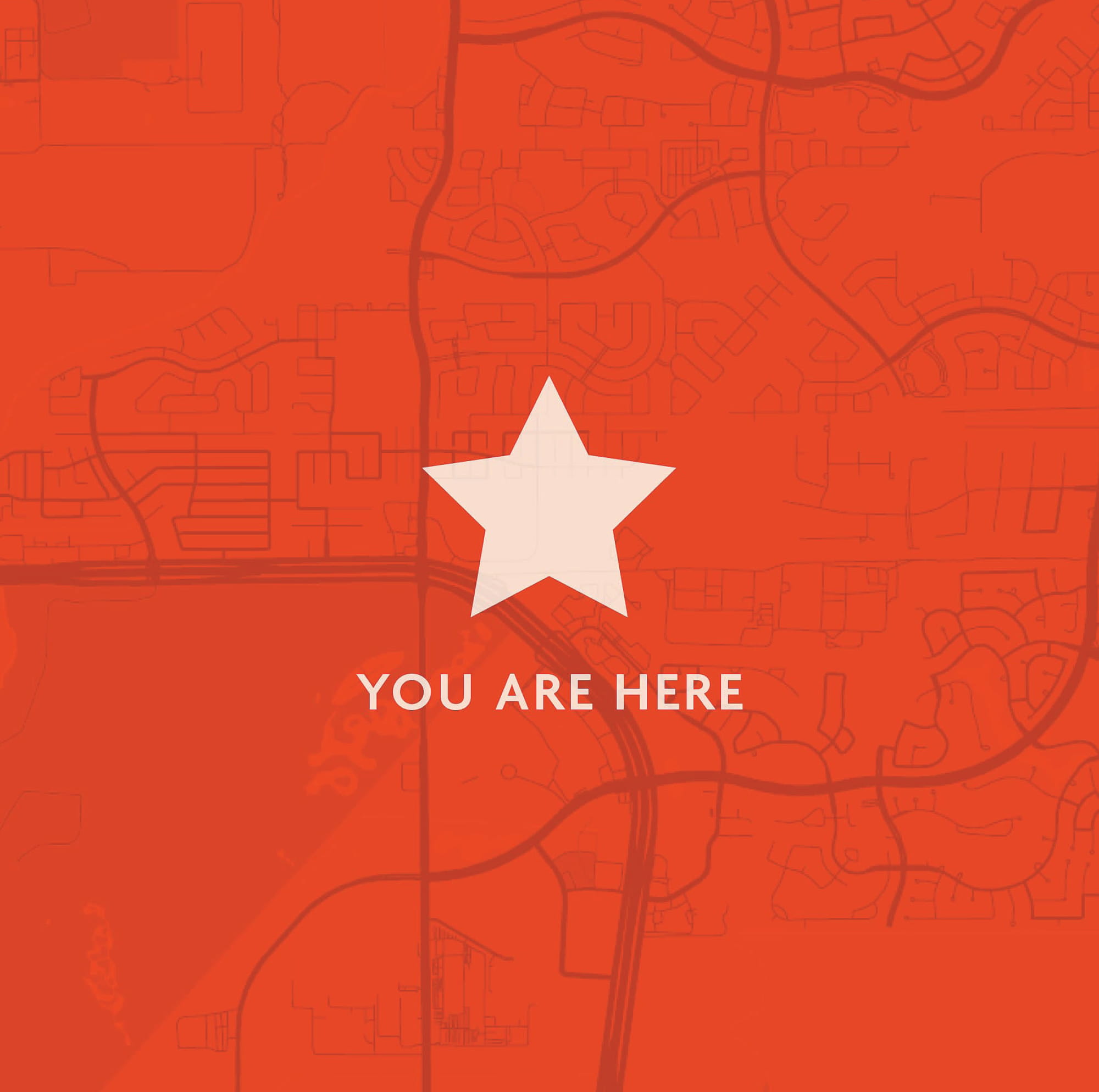 Branded site location map for The Bend HTX featuring “You Are Here” marker, illustrating brand strategy, placemaking, and destination identity for a mixed-use retail, dining, and entertainment development.