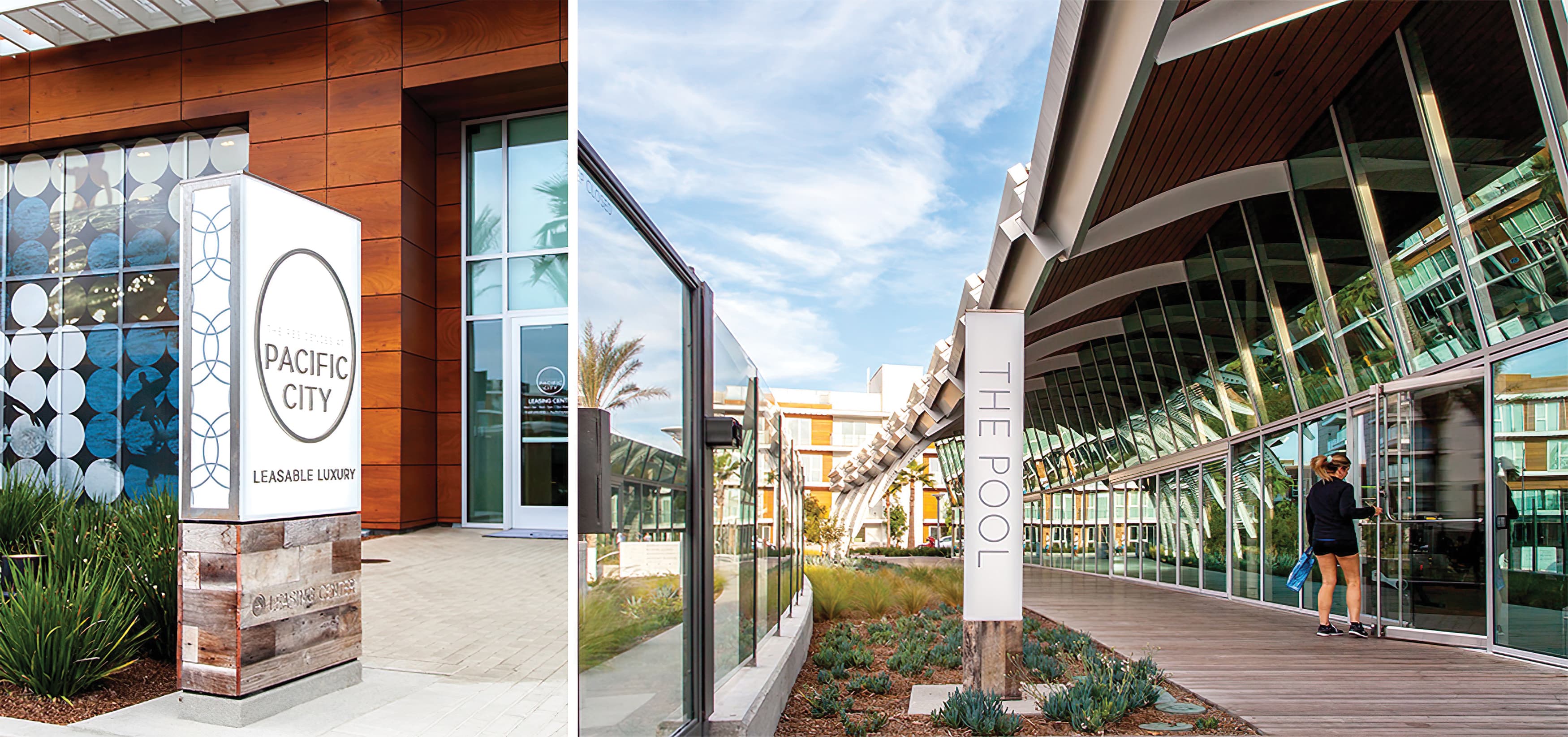 Pacific City, a luxury residential community in Huntington Beach, California. Project Identity and Amenity Identity Signage.