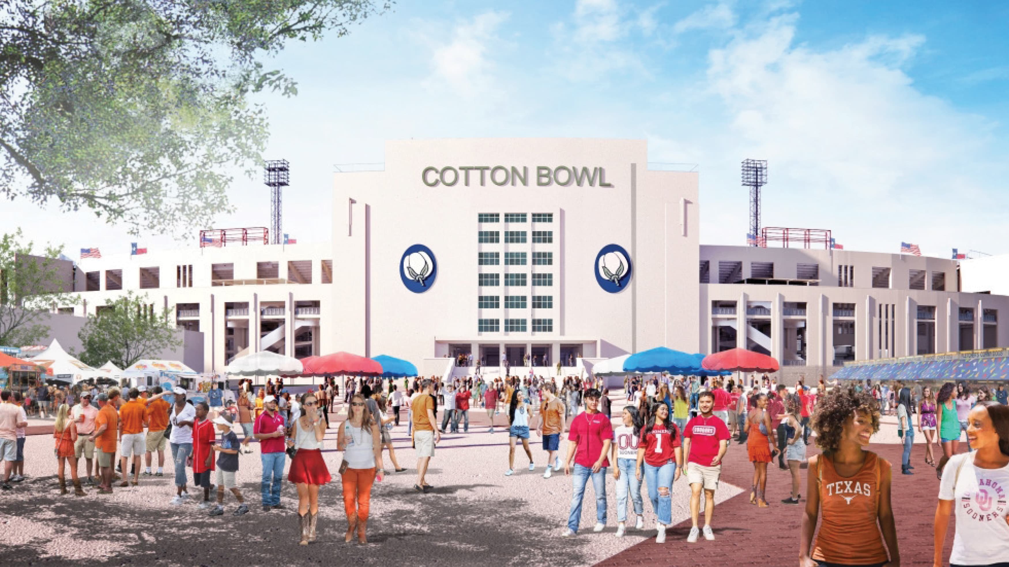 Image of the outside of Cotton Bowl Stadium in Dallas, Texas. 