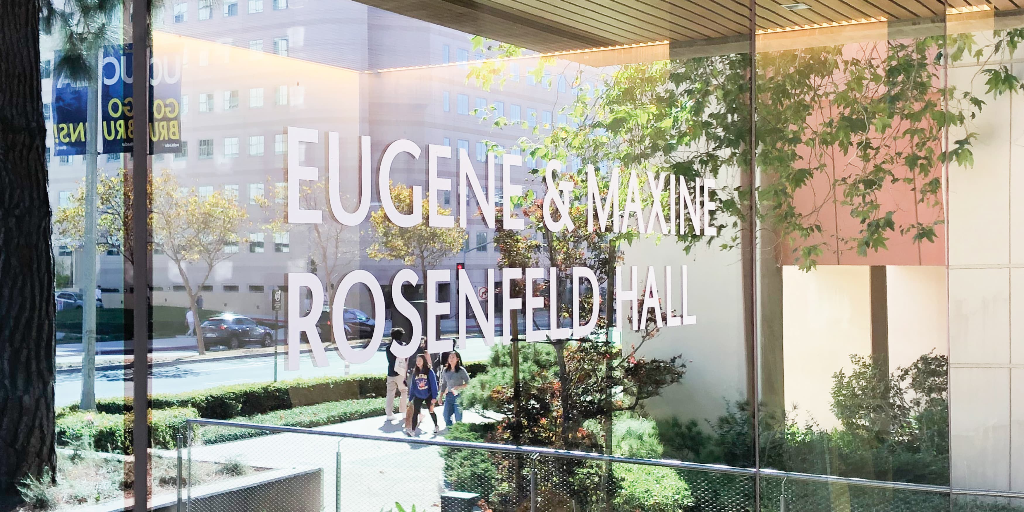 Image of the vinyl signage at UCLA Rosenfeld Hall in Los Angeles, California. 