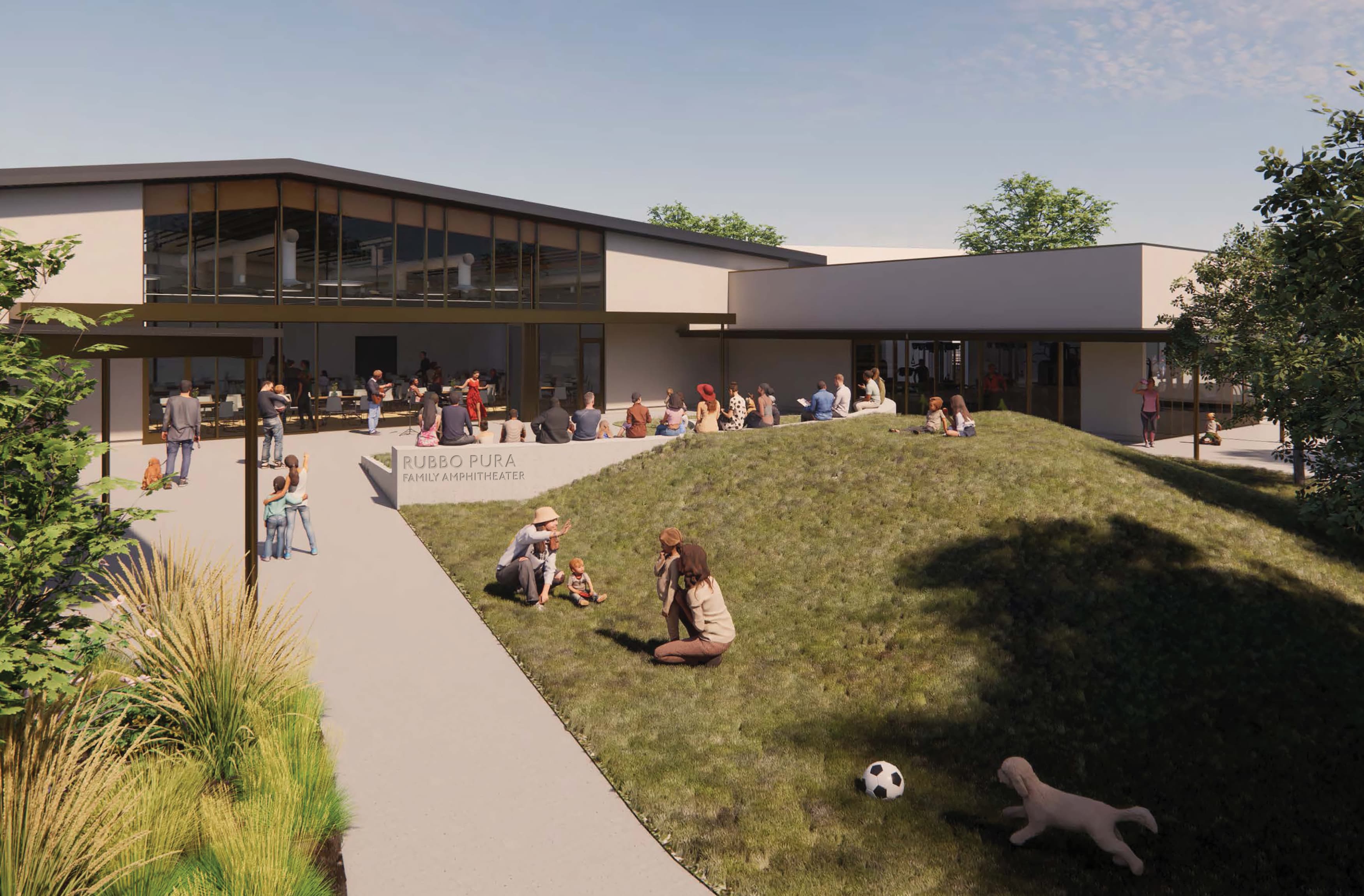 Image of the outside of Gonzales Community Center. Master sign design by RSM Design. 