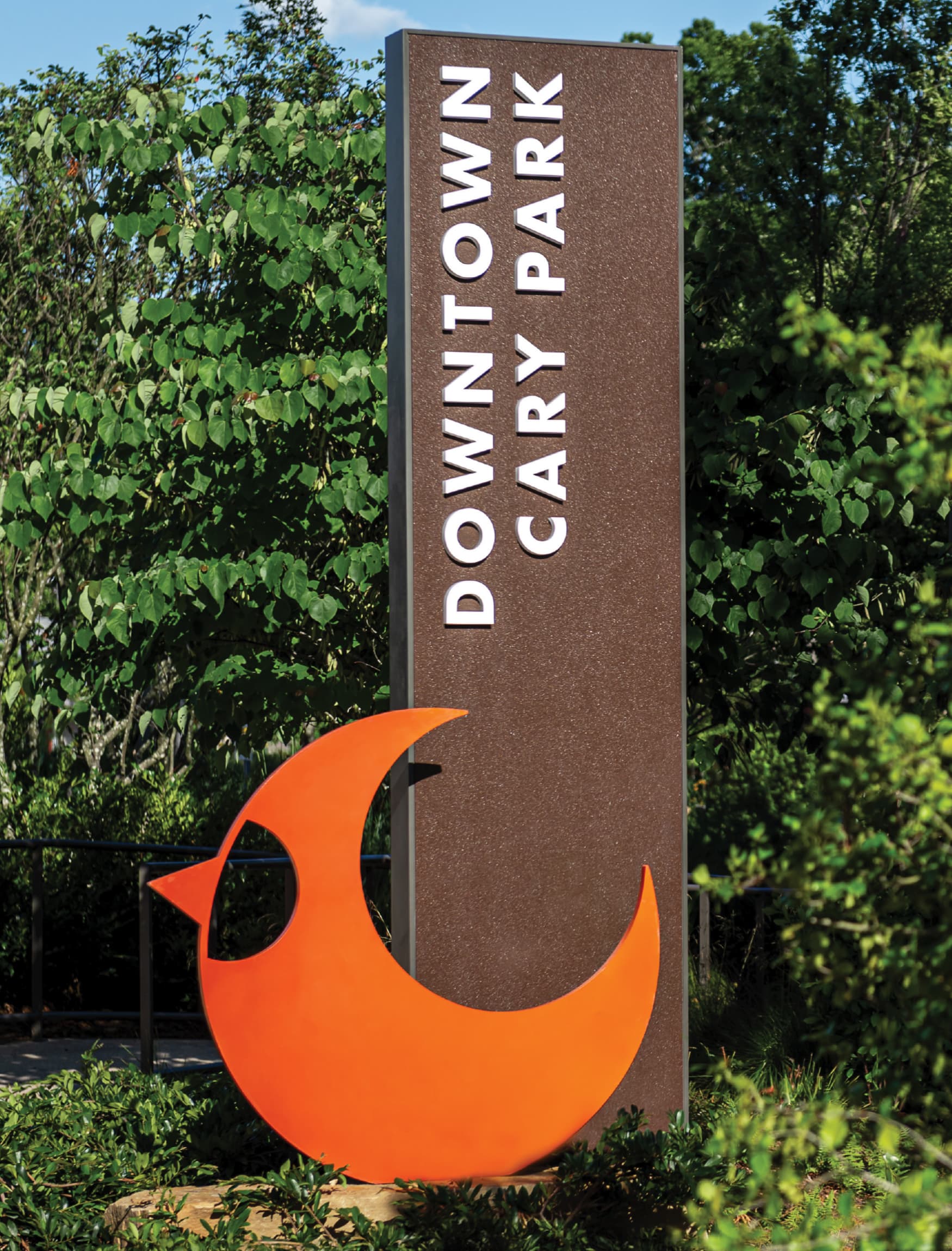 Image of the Downtown Cary Park monument sign, designed by RSM Design. 