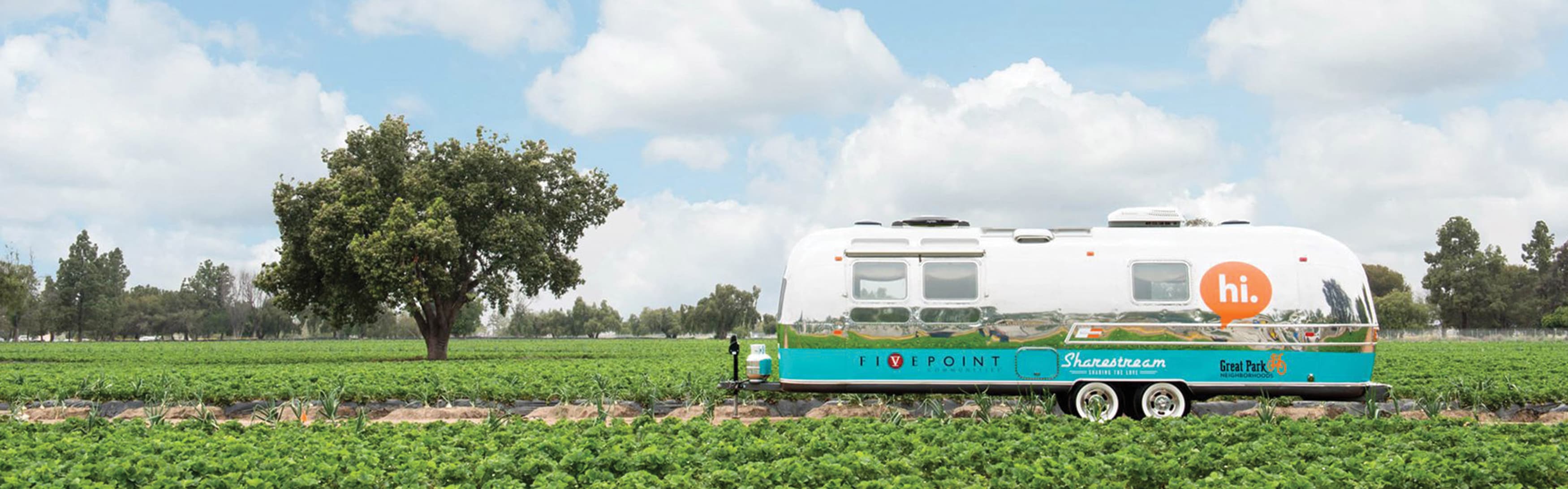 An airstream trailer with friendly, bold graphics for RSM and Fivepoint's Great Park Neighborhoods project.
