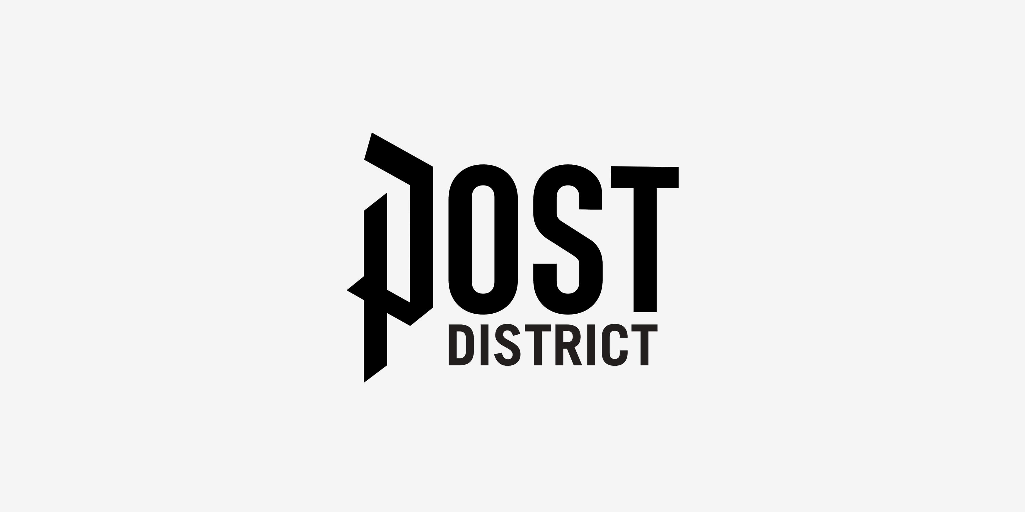 Black and white Post District graphic. 