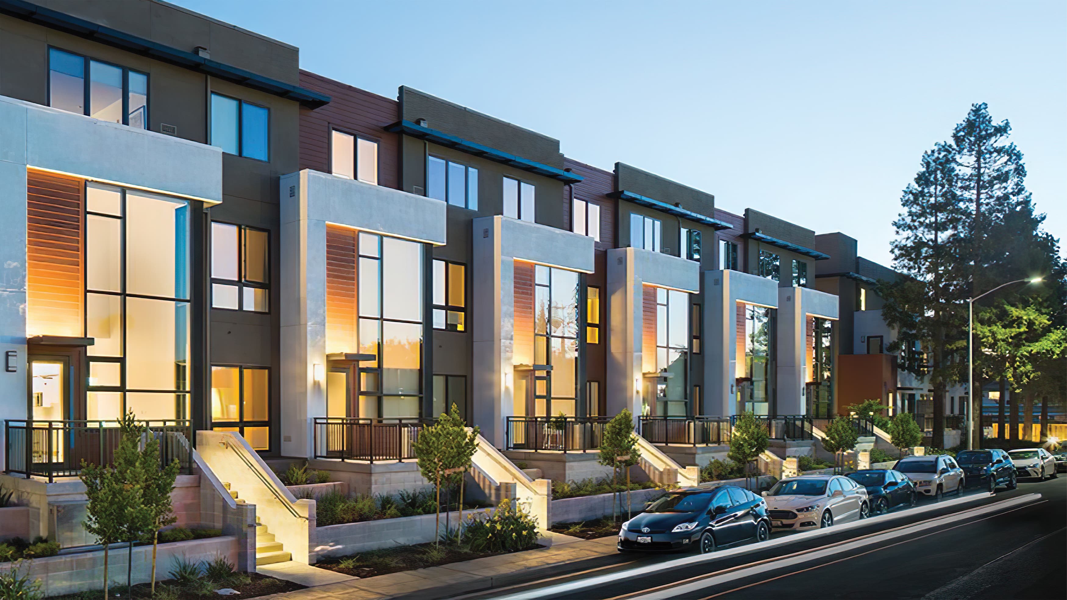 A rendering of modern architecture at Verve in Mountain View