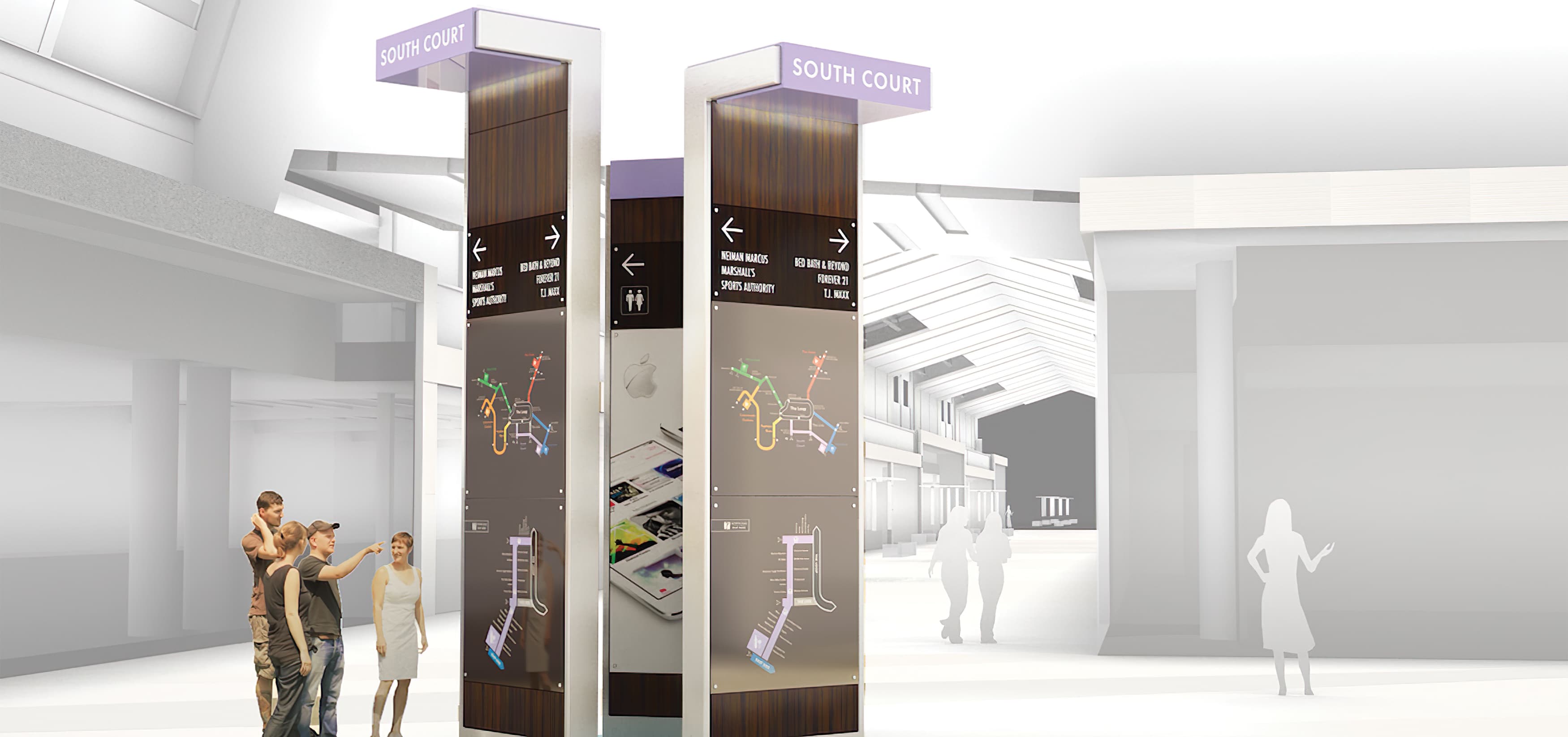 RSM Design worked to develop wayfinding signage, environmental graphics, and placemaking elements for Sawgrass Mills, a Simon Center located in Sunrise, Florida. Pedestrian Directory.