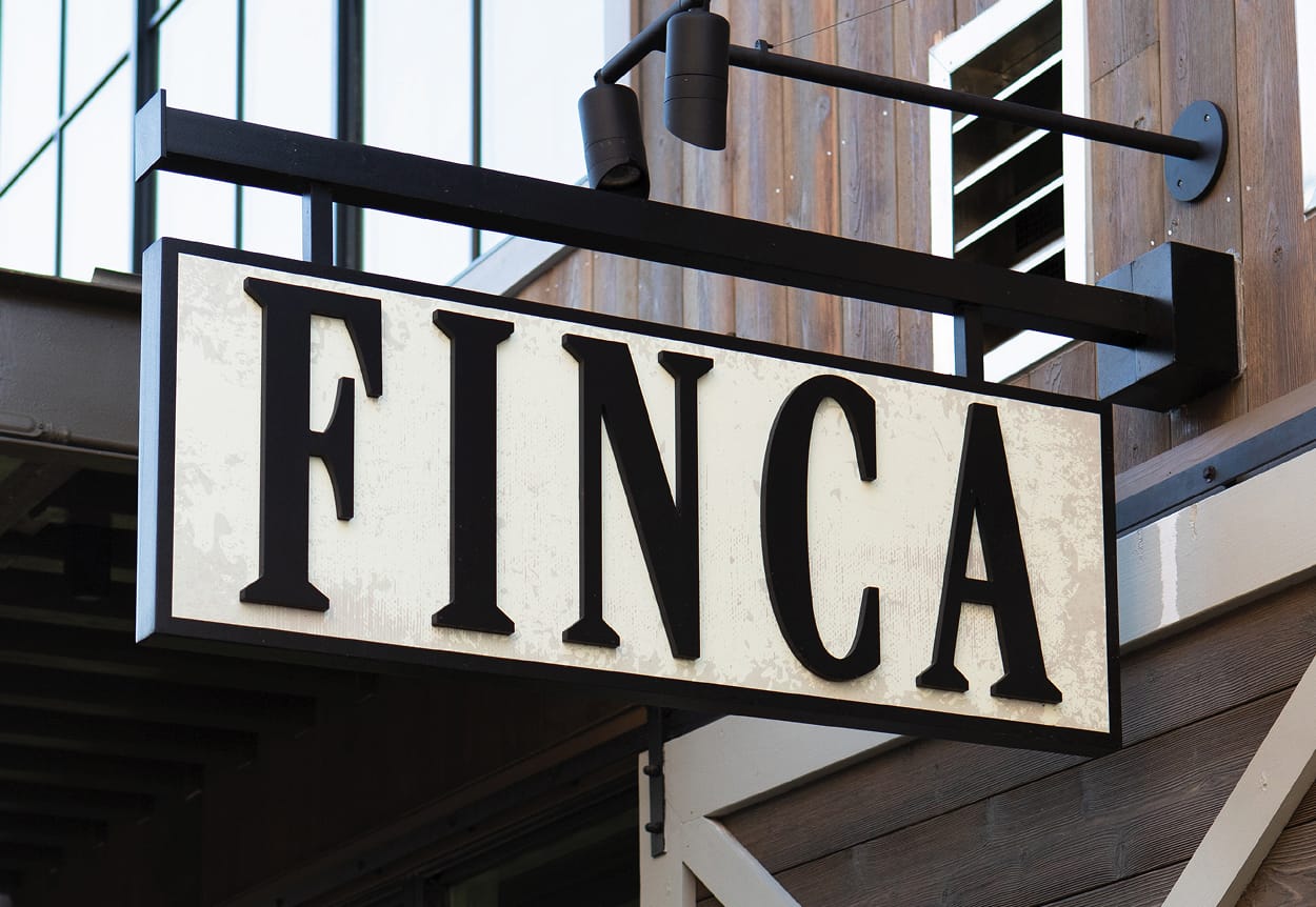 River Street Marketplace Finca blade sign detail, environmental graphic design by RSM Design