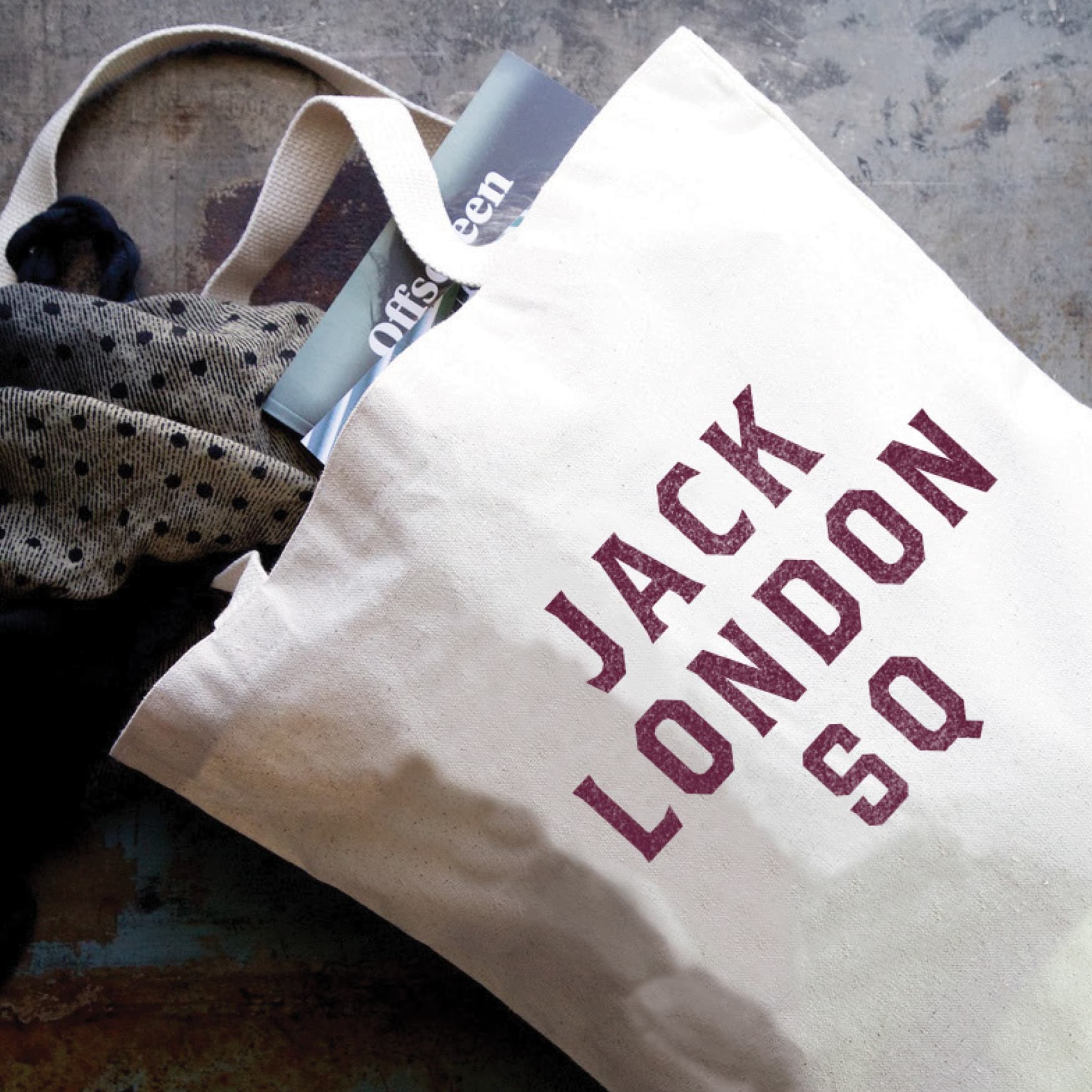 Image of a tote bag from Jack London Square, designed by RSM Design. 