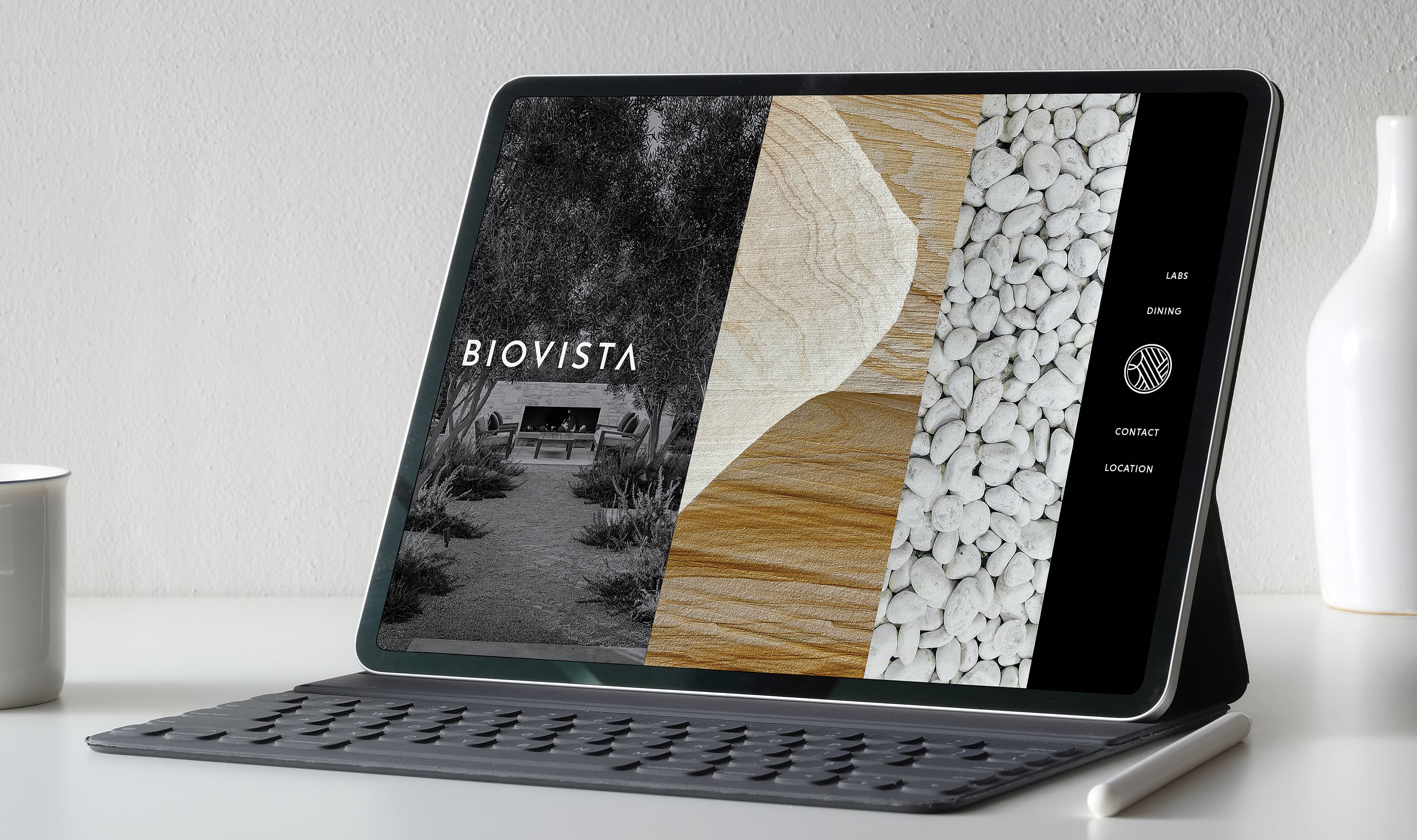 Image of a mockup for the BioVista website on a tablet.