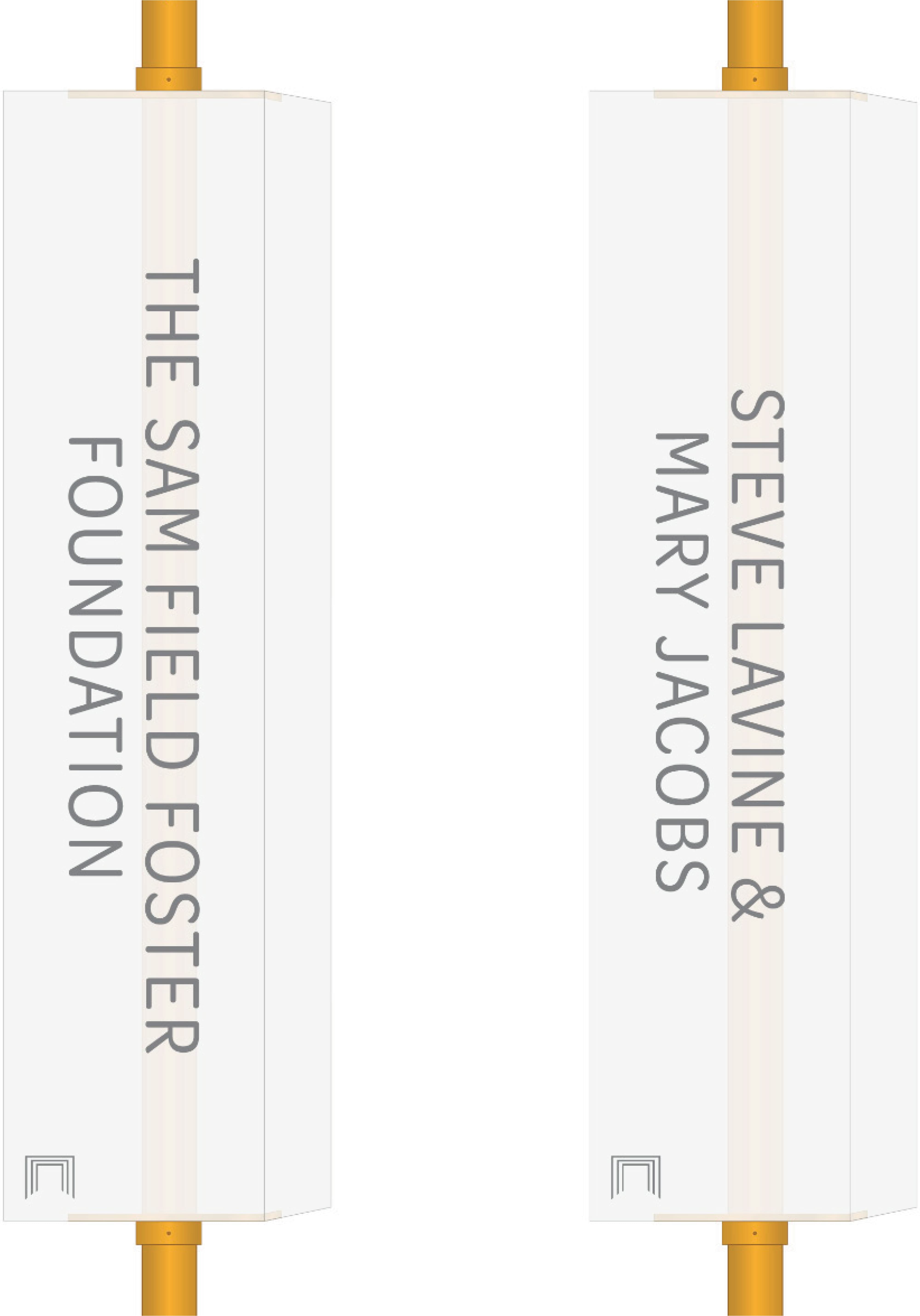 Detail drawing of a donor recognition plaque system showing engraved donor names, illustrating environmental graphic design, branded environments, and experiential storytelling for higher education and healthcare facilities.