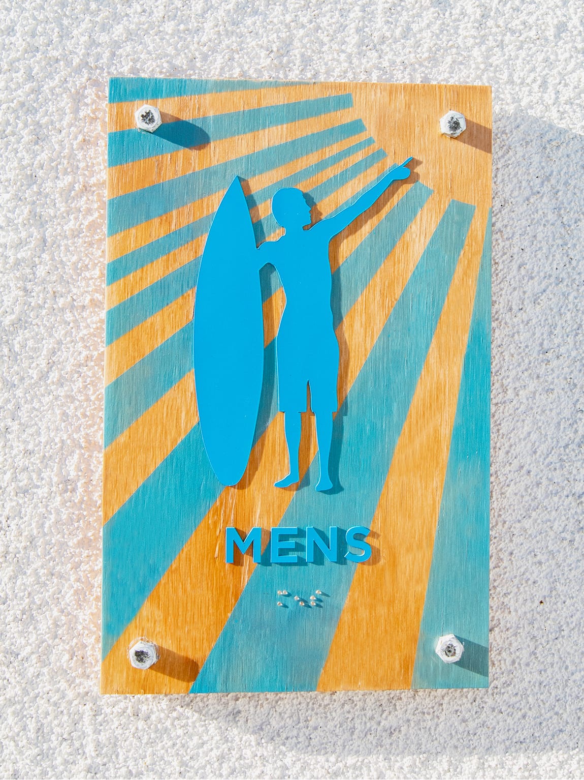 Persea residential community Mens restroom sign with surfer silhouette illustration, environmental graphic design by RSM Design