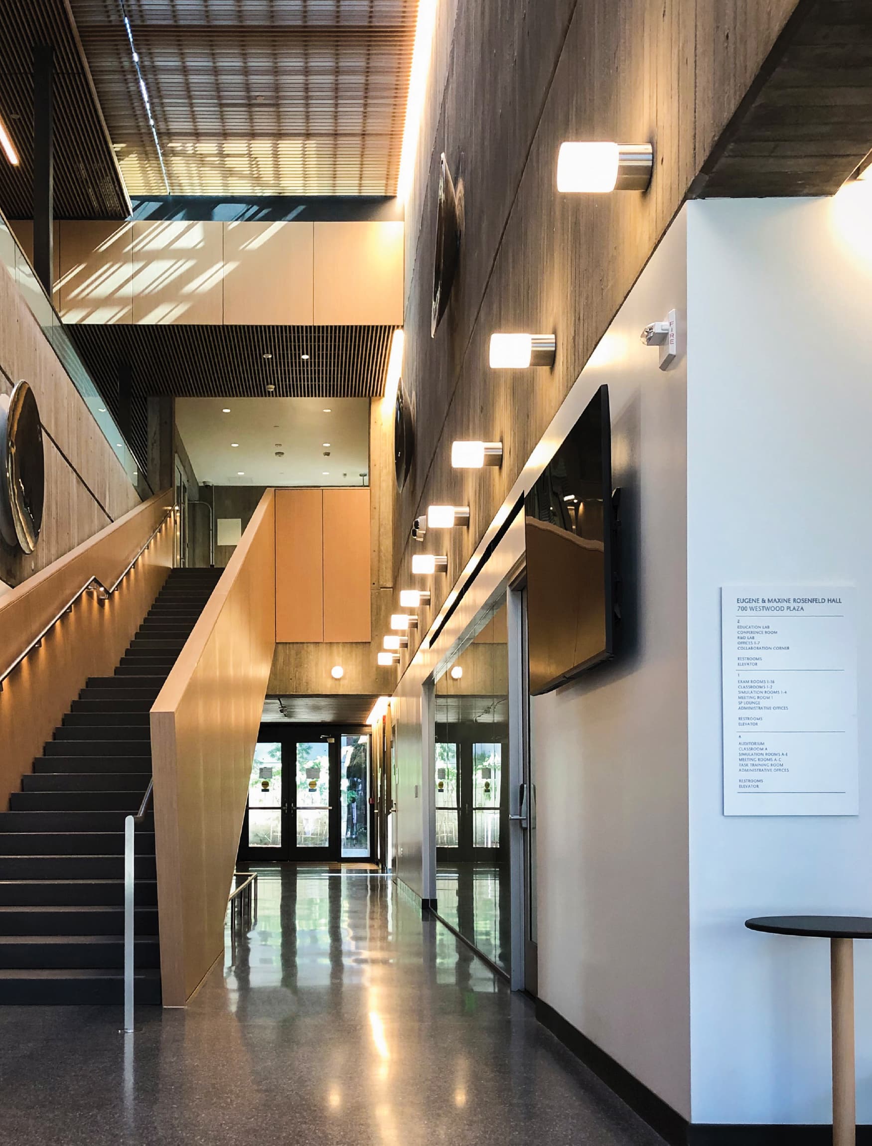 Image of the entrance of UCLA Rosenfeld Hall in Los Angeles, California.