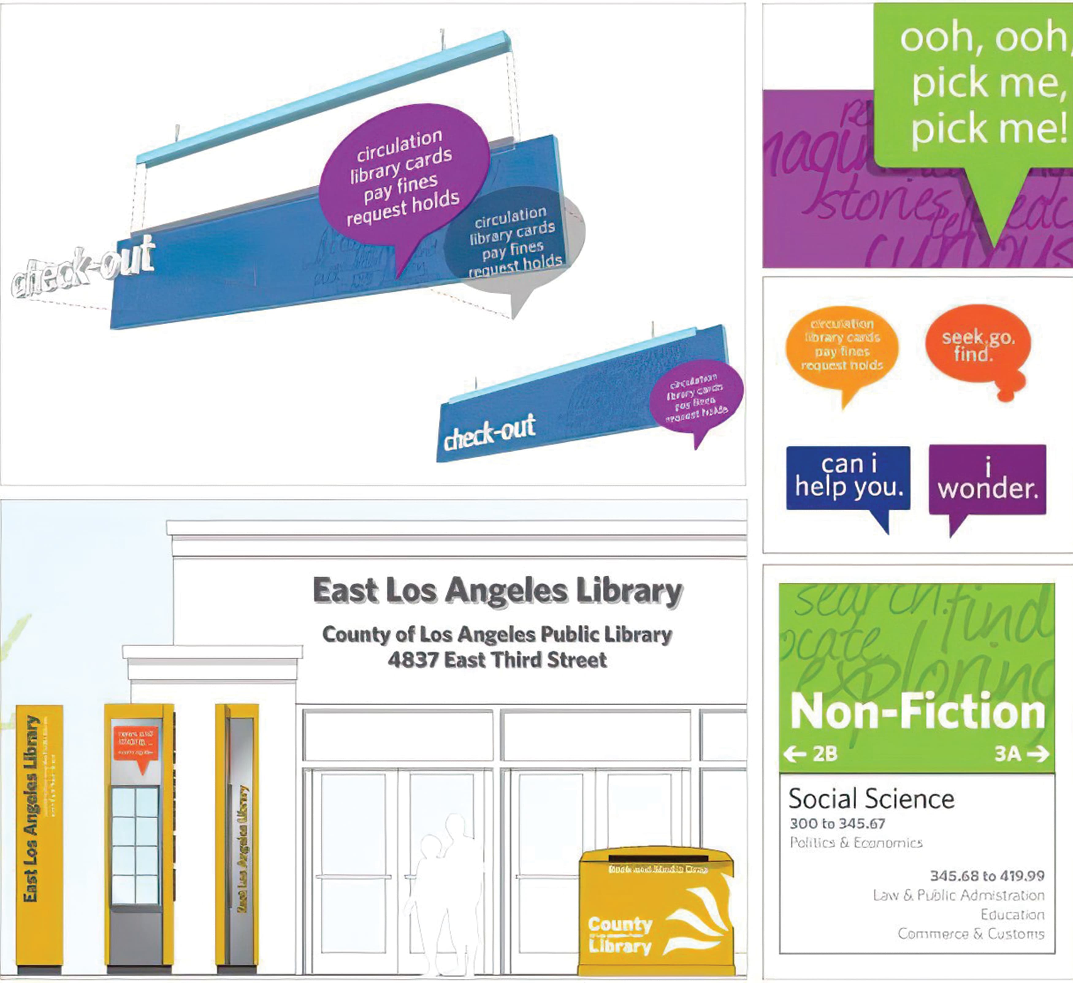 Concepts created by RSM Design for the Los Angeles County library system.