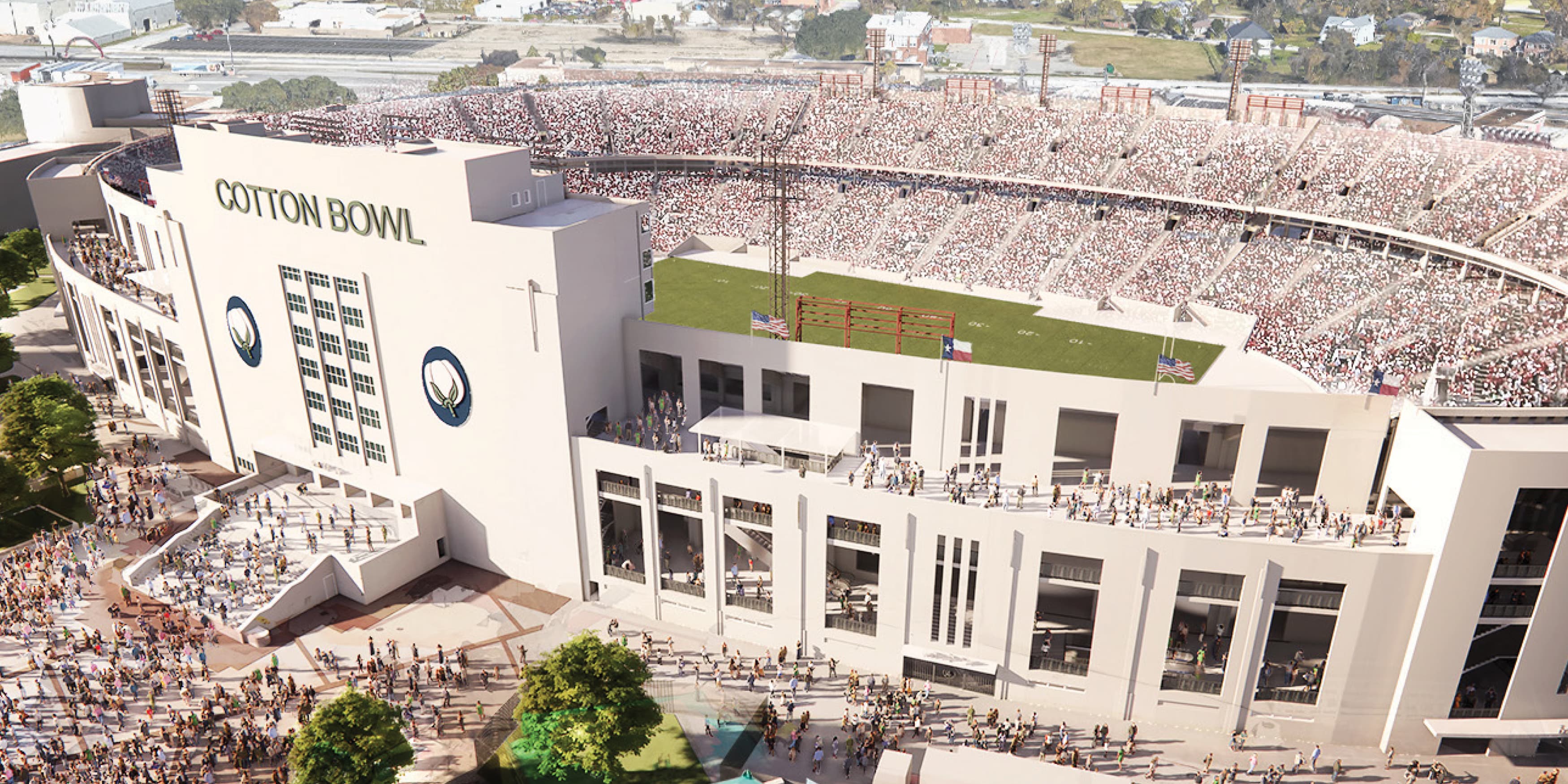 Ariel view of Cotton Bowl Stadium in Dallas, Texas. 