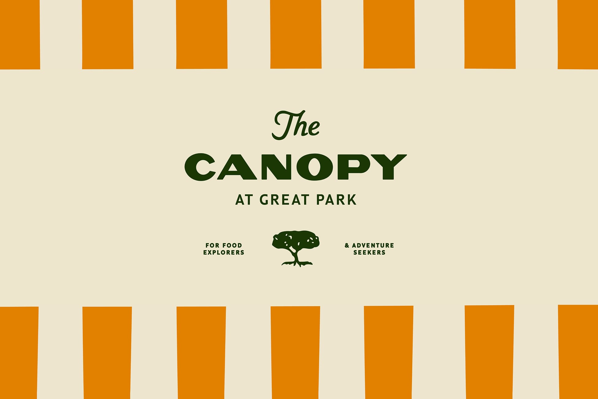 The Canopy at Great Park logo and tagline with tree icon on striped background - brand identity design by RSM Design