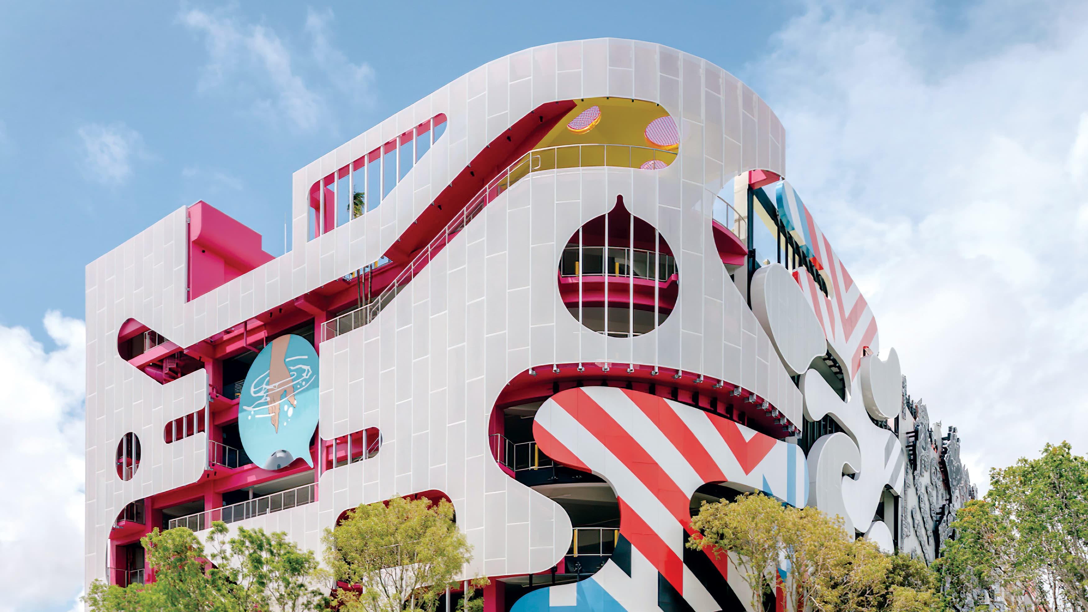 Multi-colored and patterned parking garage located in Miami Design District