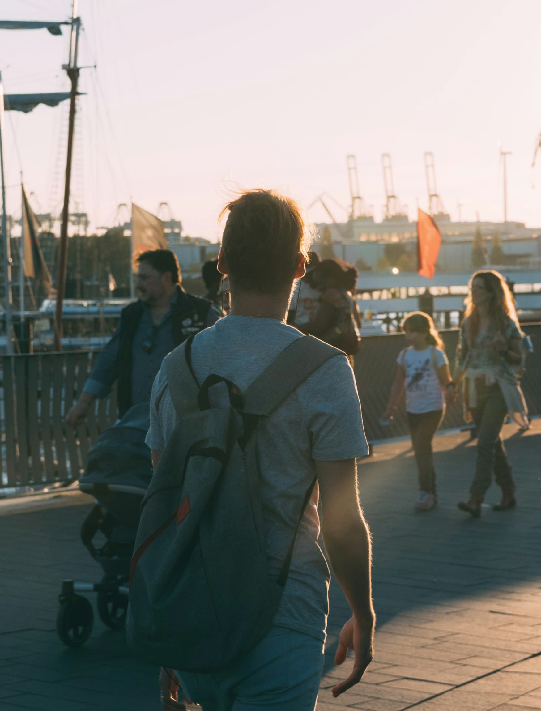 Image of pedestrians at the Port of San Diego. 