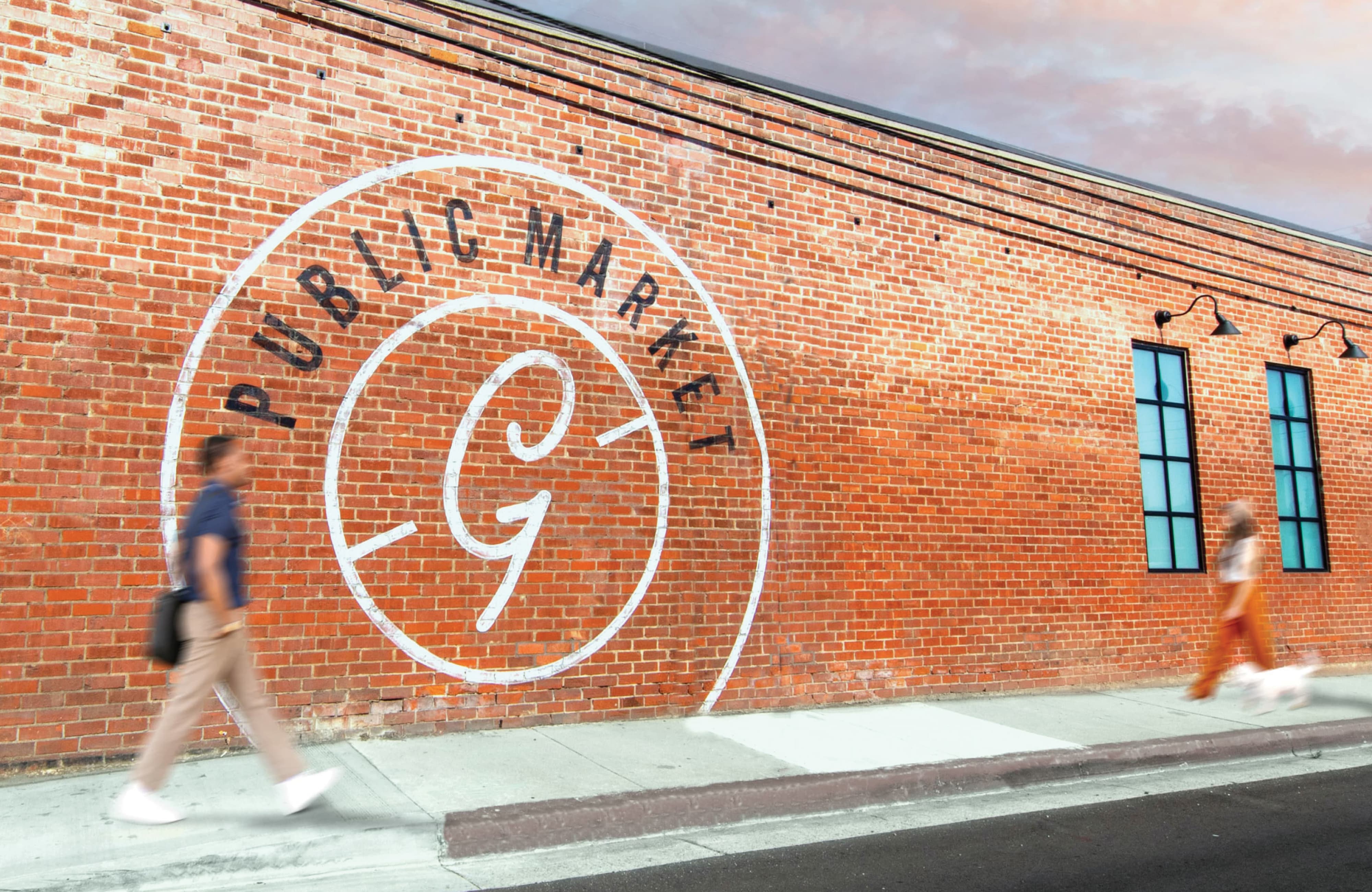 Public Glendora Market exterior wall mural featuring branded environmental graphics, illustrating placemaking, identity design, and wayfinding within a retail and hospitality mixed-use destination by RSM Design