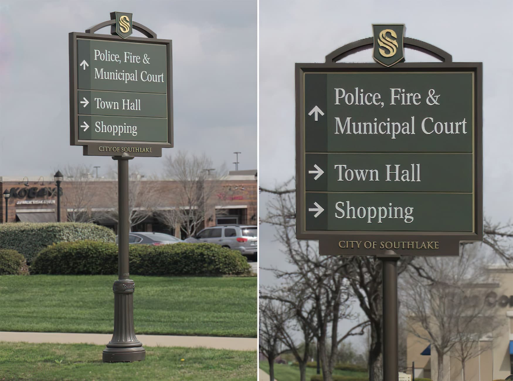 RSM Design worked with The City of Southlake to develop wayfinding signage around the city. Civic Design. Vehicular Wayfinding Design.