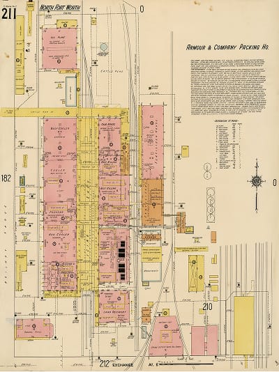 The Armour Stockyards historic Sanborn fire insurance map of the packing house complex, environmental graphic design by RSM Design