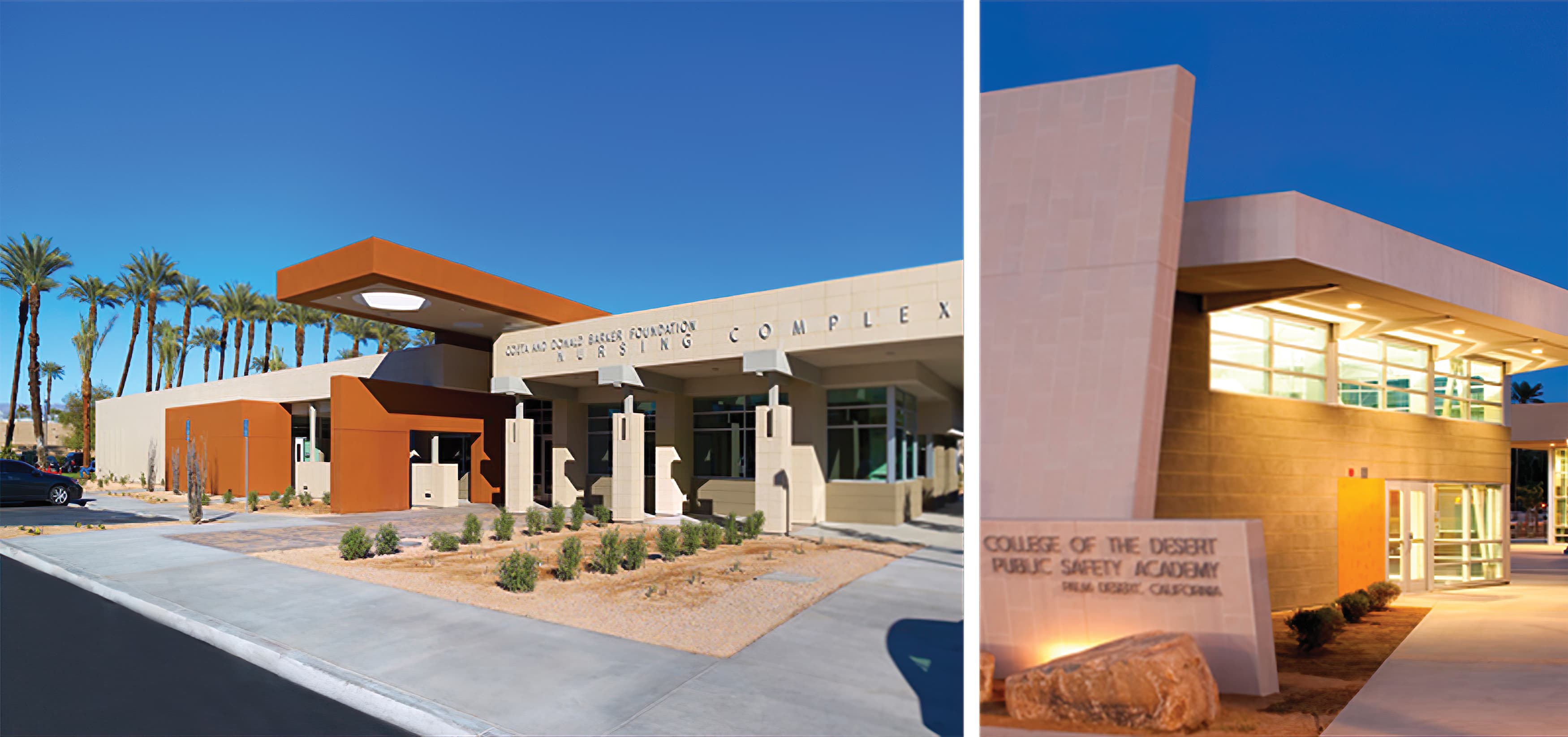 College of the Desert in Palm Springs, California. RSM Design created the campus wide signage guidelines, which includes both vehicular and pedestrian wayfinding and building identities.