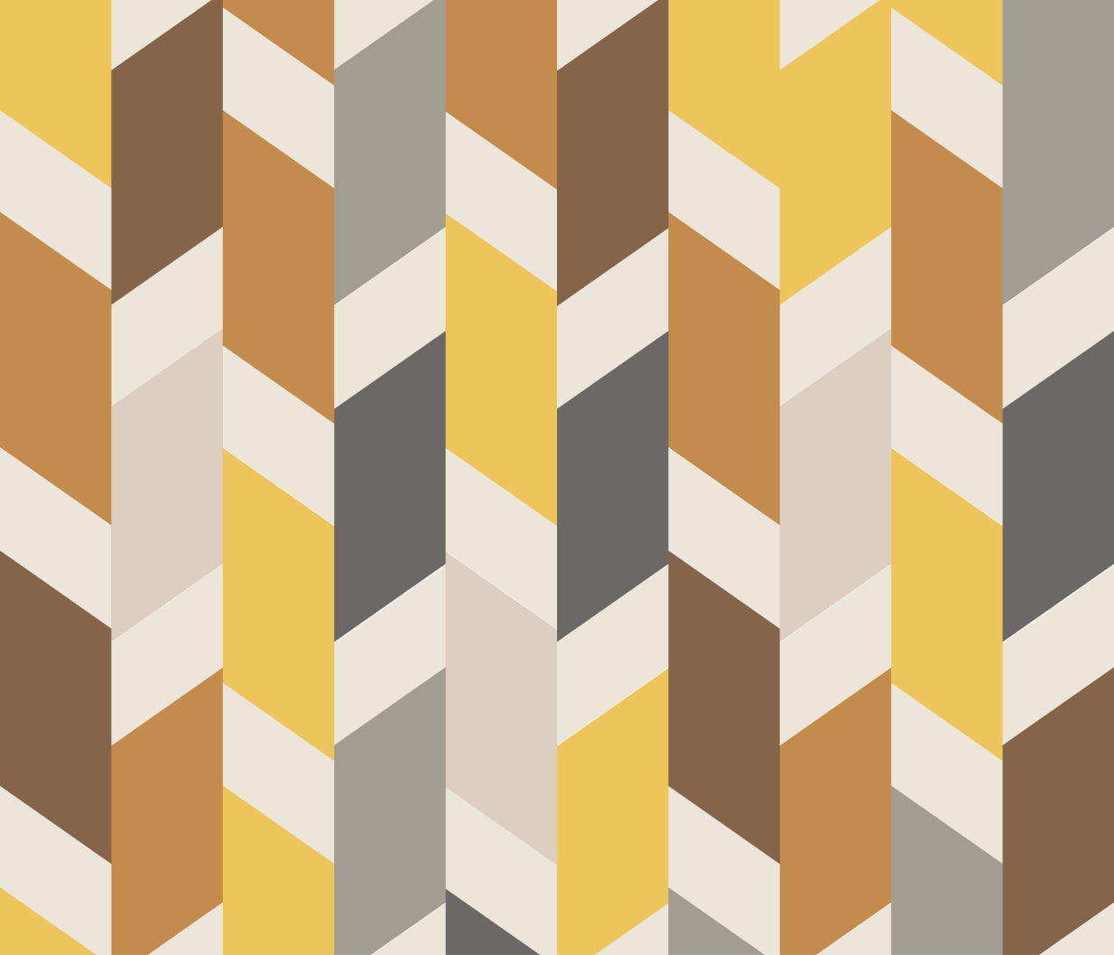 Repeating chevron pattern in mustard yellow, gray, brown, and cream, part of the graphic identity for Mountain View Village in Riverton, Utah — branding and environmental graphic design by RSM Design.