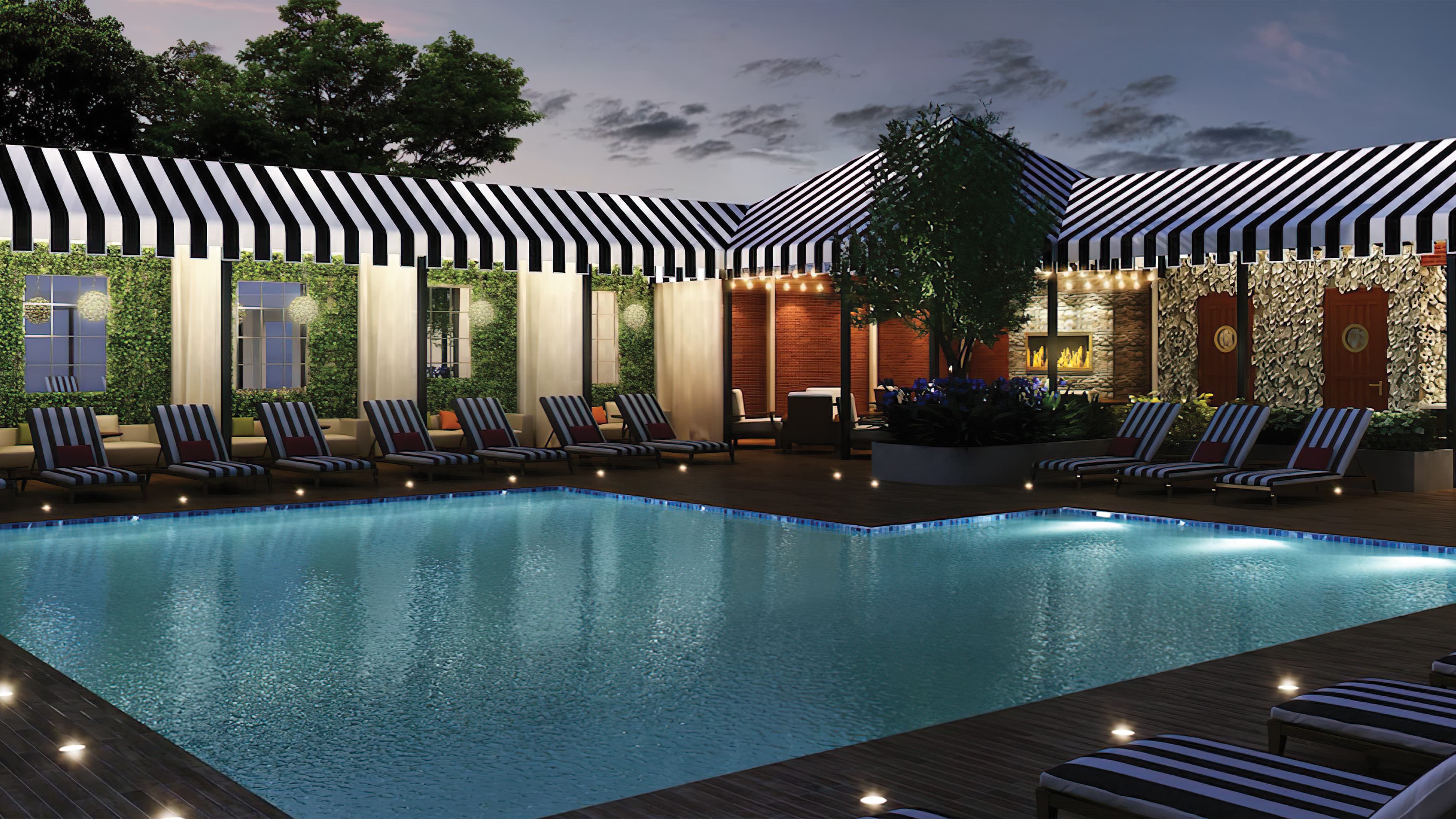 A rendering of a pool area at the Hotel ZaZa in Houston, Texas.